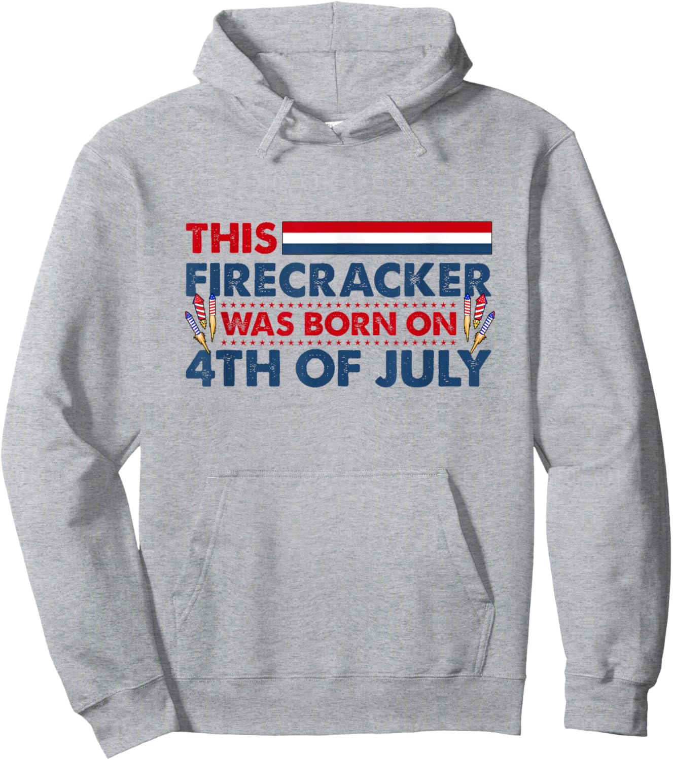 This Firecracker Was Born on 4th of July Patriotic Birthday Kids Men Hoodie - Hoodie | Ash