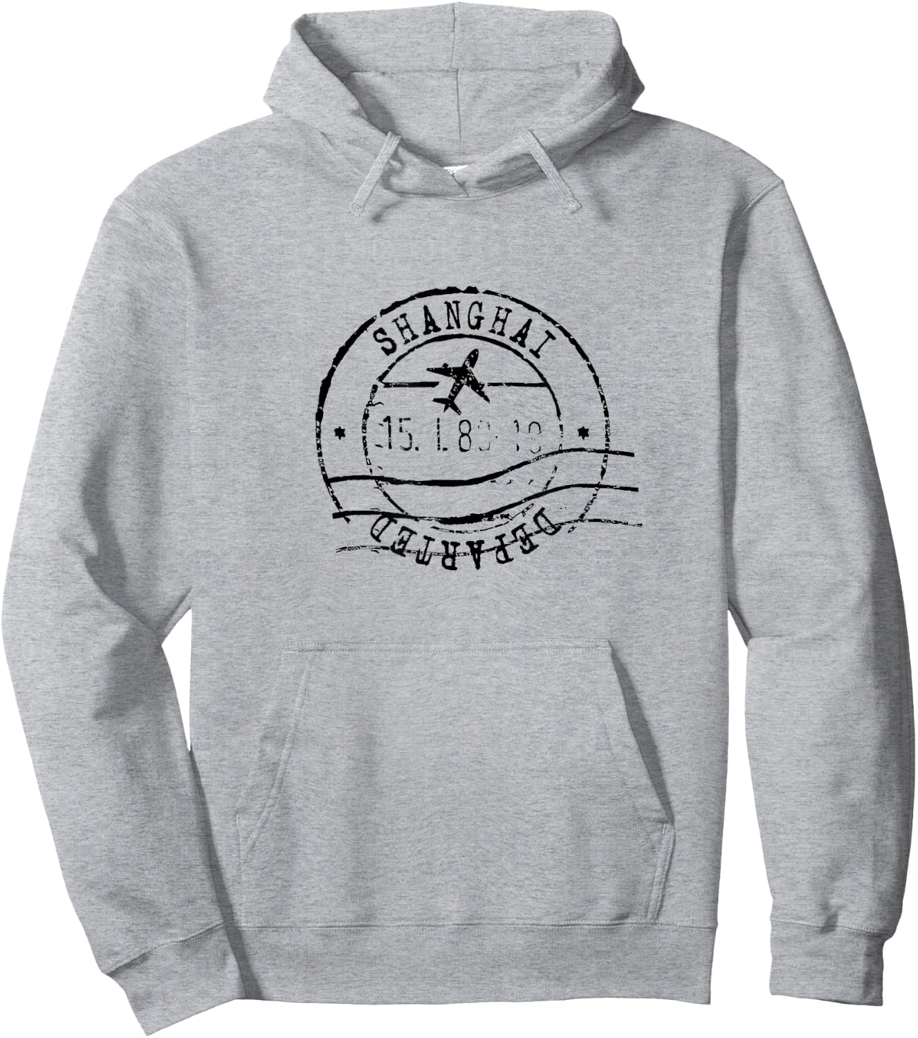 Shanghai China Travel Vintage Passport Stamp Hoodie - Hoodie | Ash