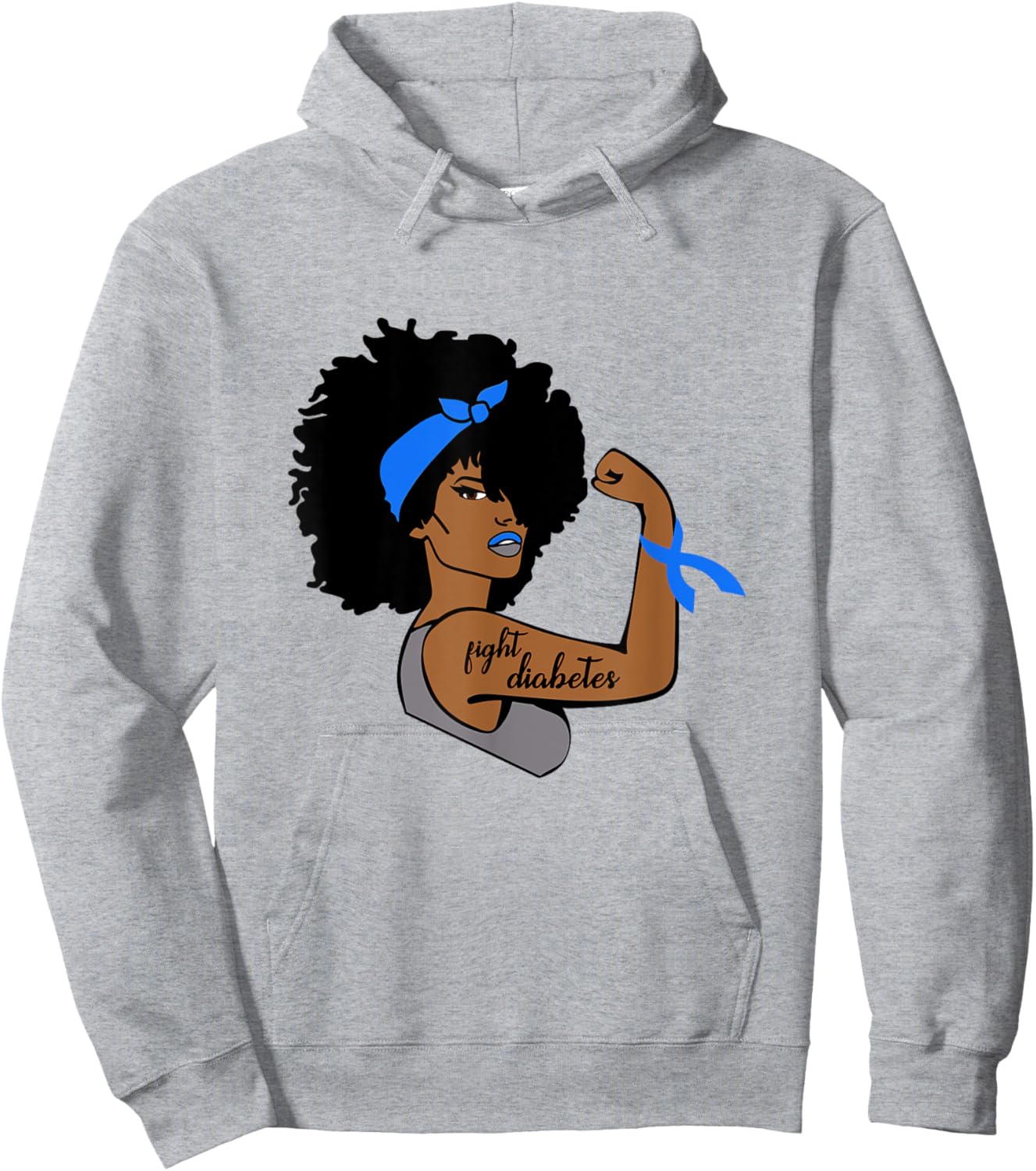 Fight Diabetes African American Woman Blue Ribbon Awareness Hoodie - Hoodie | Ash