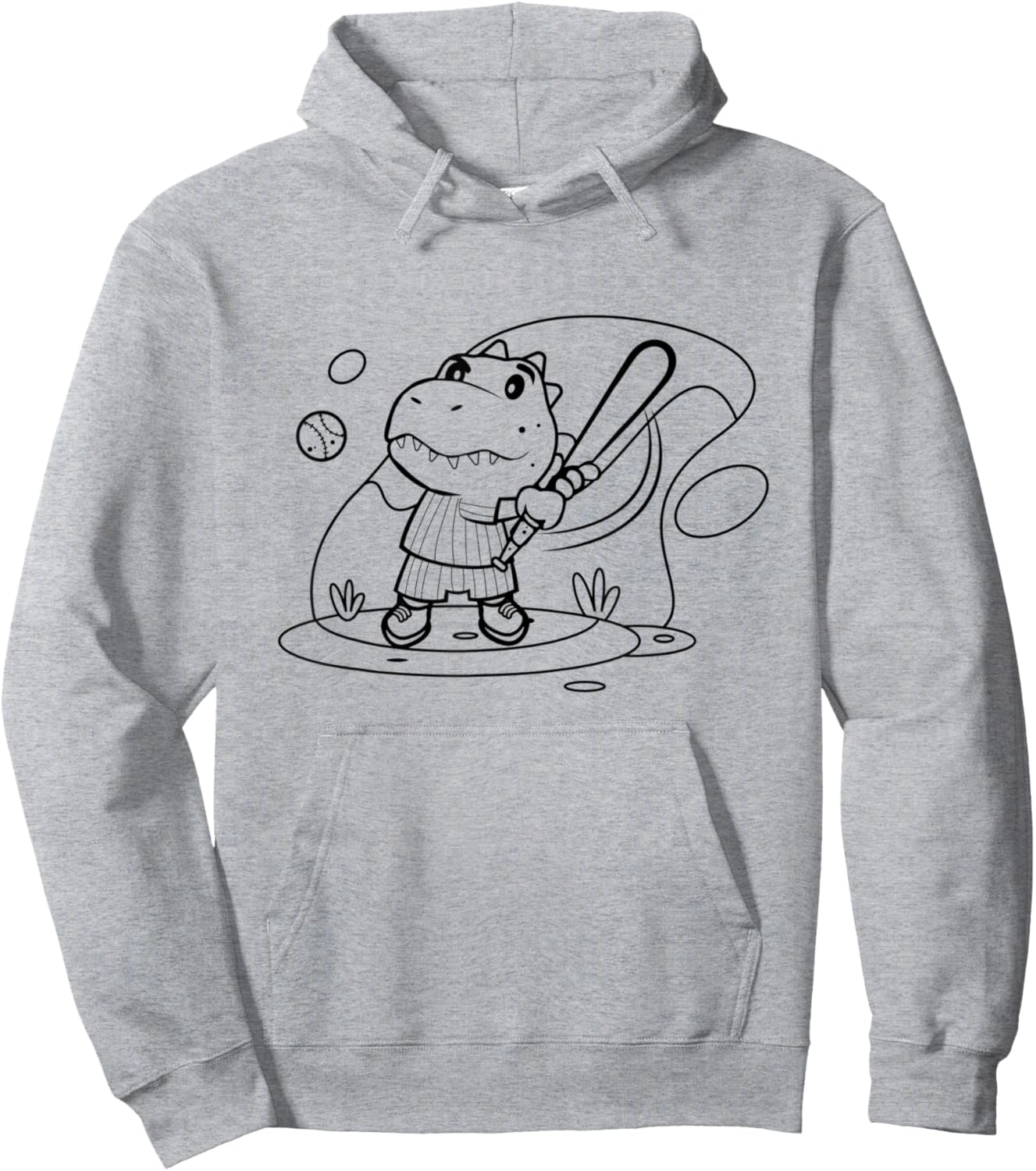 Baseball Children's T-Rex Dinosaur Colouring Painting Drawing Hoodie - Hoodie | Ash