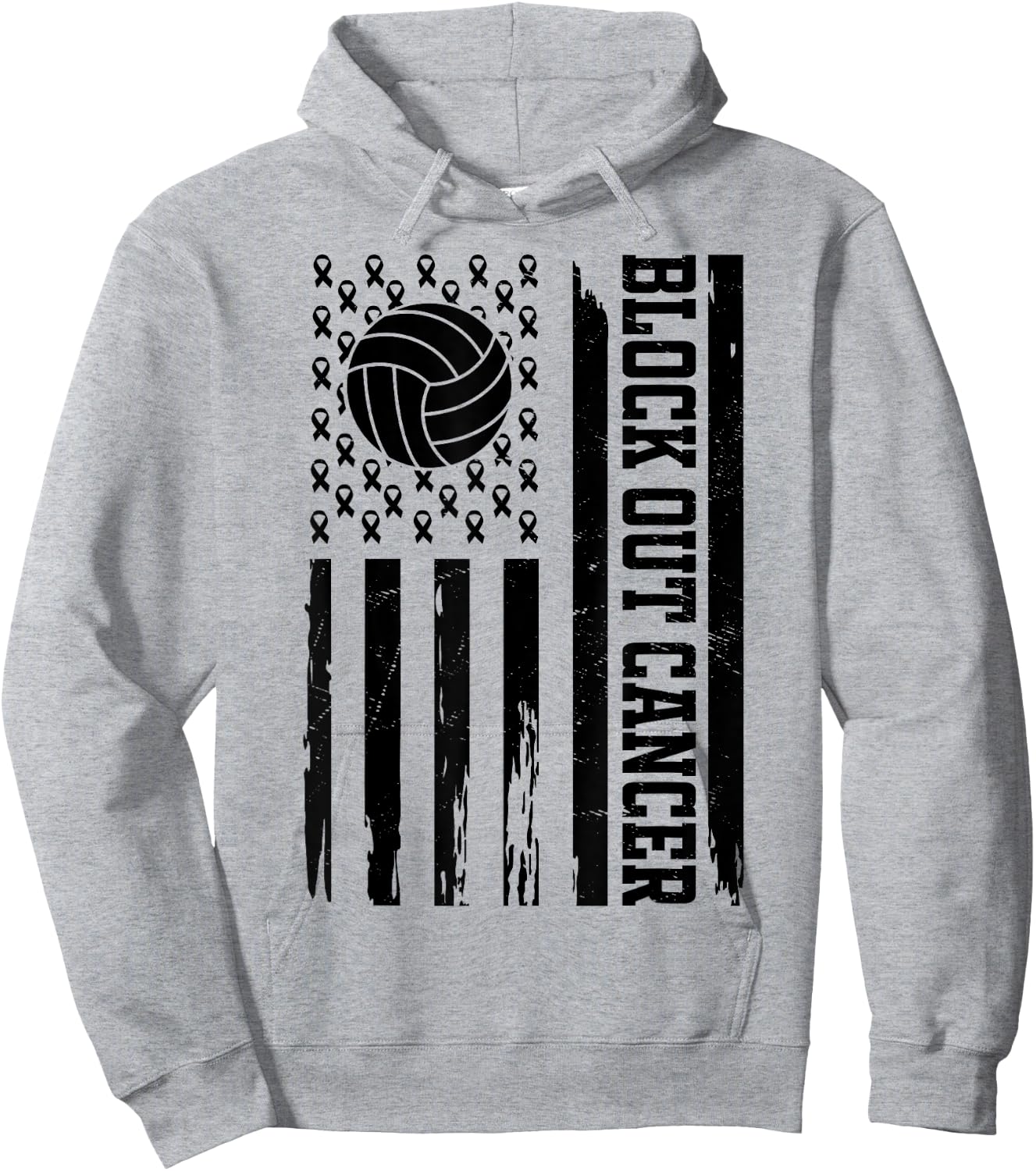 Volleyball Breast Cancer Awareness Block Out Cancer Hoodie - Hoodie | Ash