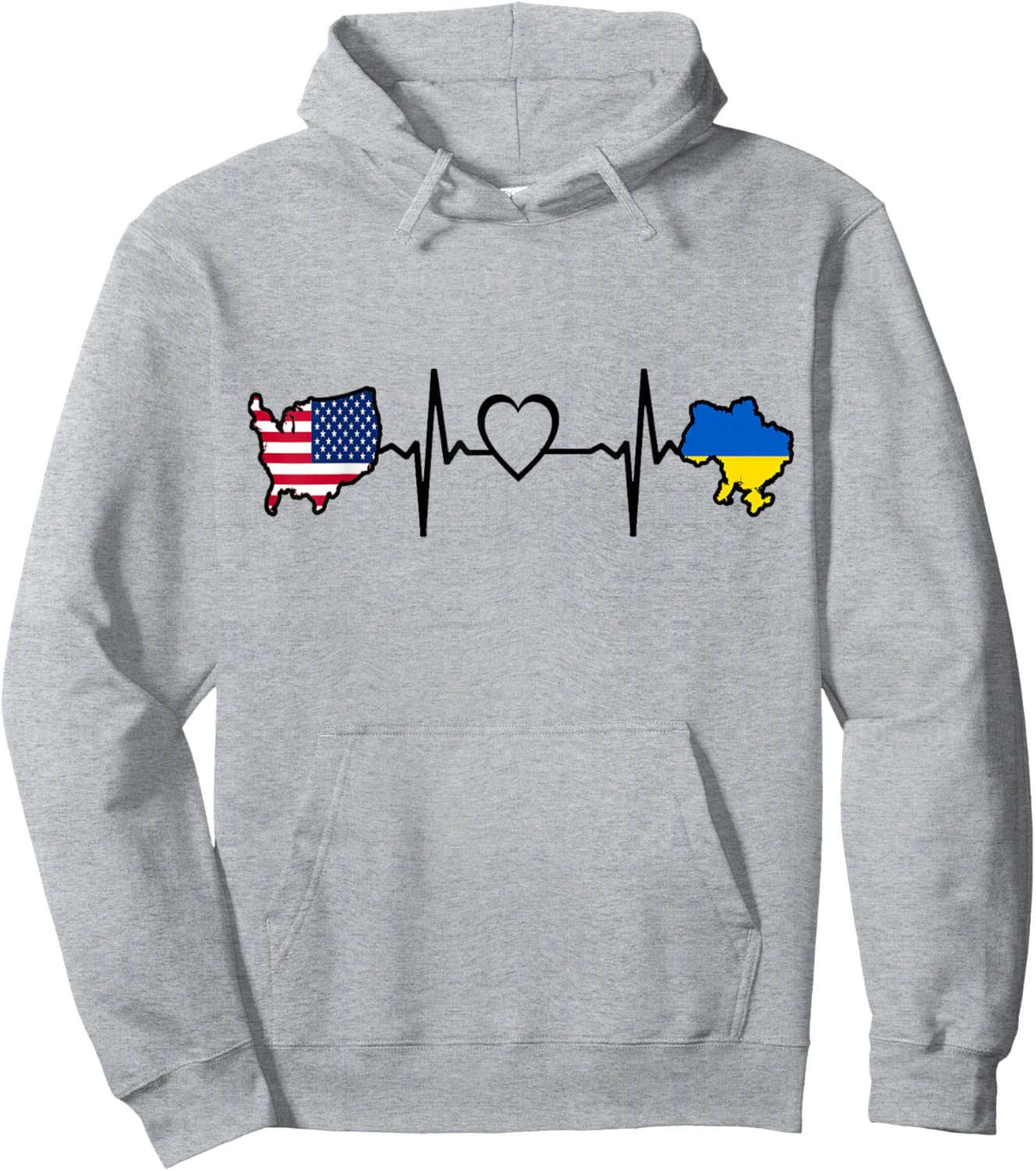 USA Ukraine Heartbeat Shirt - Ukrainian American USA Flag Hoodie - Hoodie | Ash
