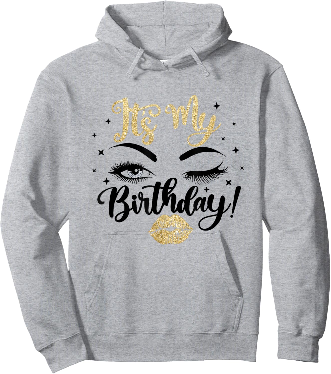Its My Birthday , Lips Kiss Eye Lashes Black & Gold Hoodie - Hoodie | Ash