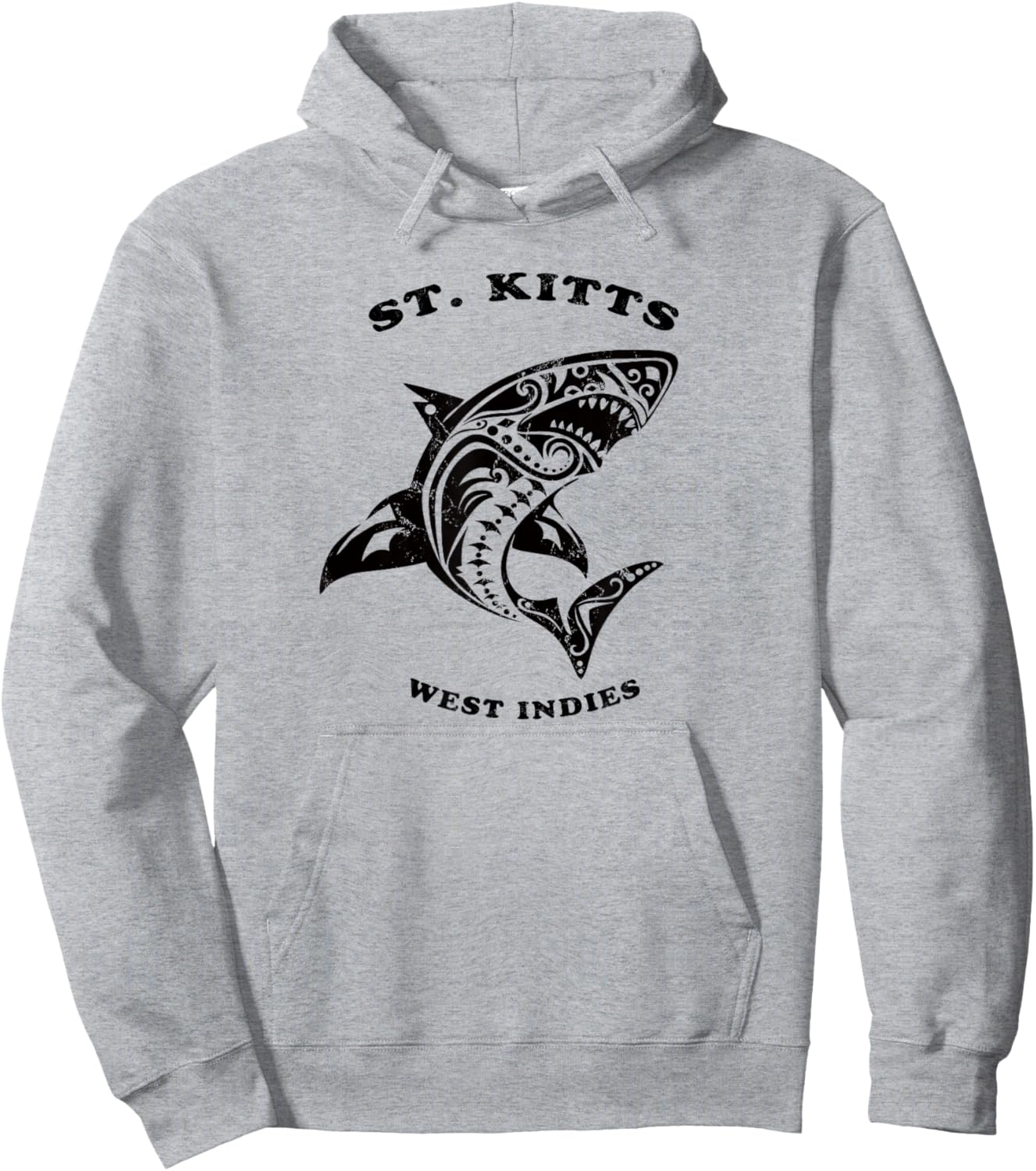 St. Kitts, West Indies Vintage Retro Tribal Shark Vacation Hoodie - Hoodie | Ash