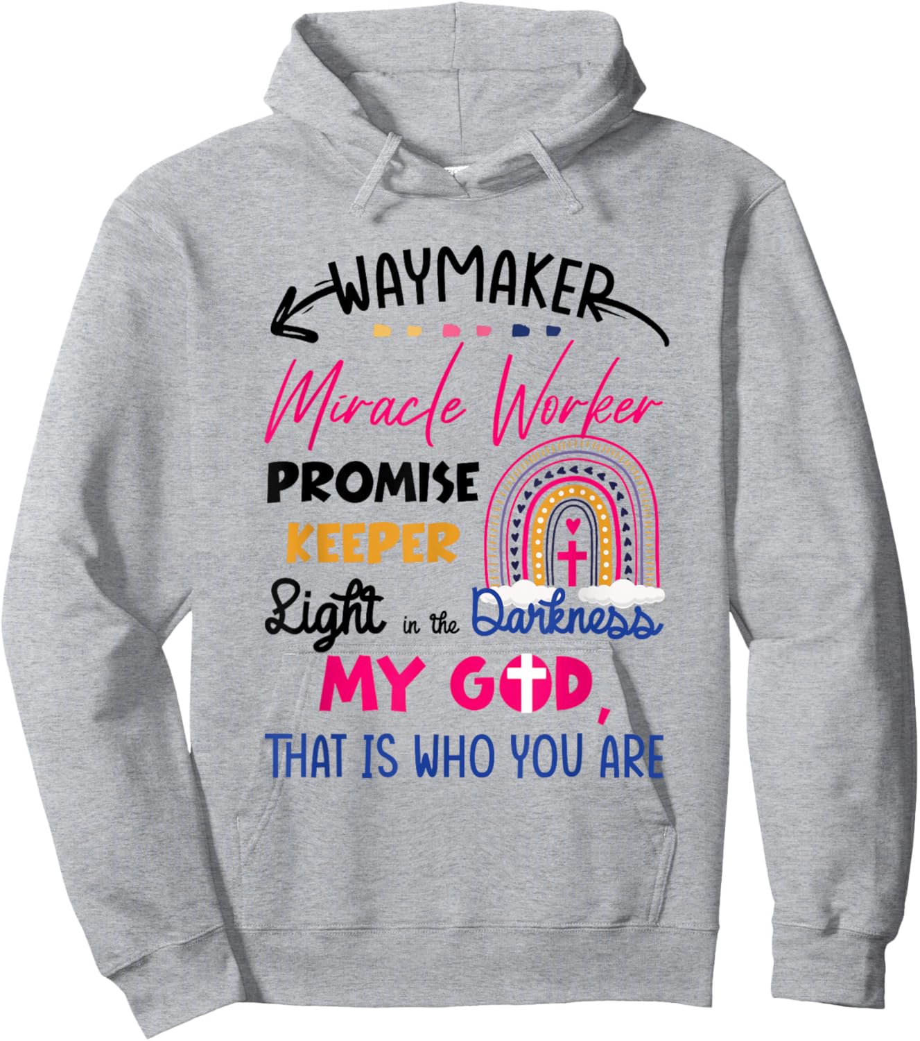 Kids Waymaker Miracle Worker Rainbow Boho Christian Hoodie - Hoodie | Ash