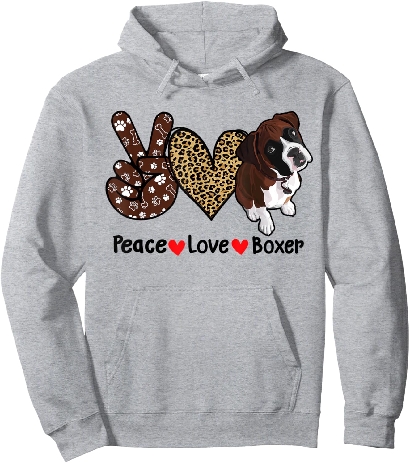 Peace Love Boxer Funny Boxer Mom Dog Mom Dog Lover Hoodie - Hoodie | Ash