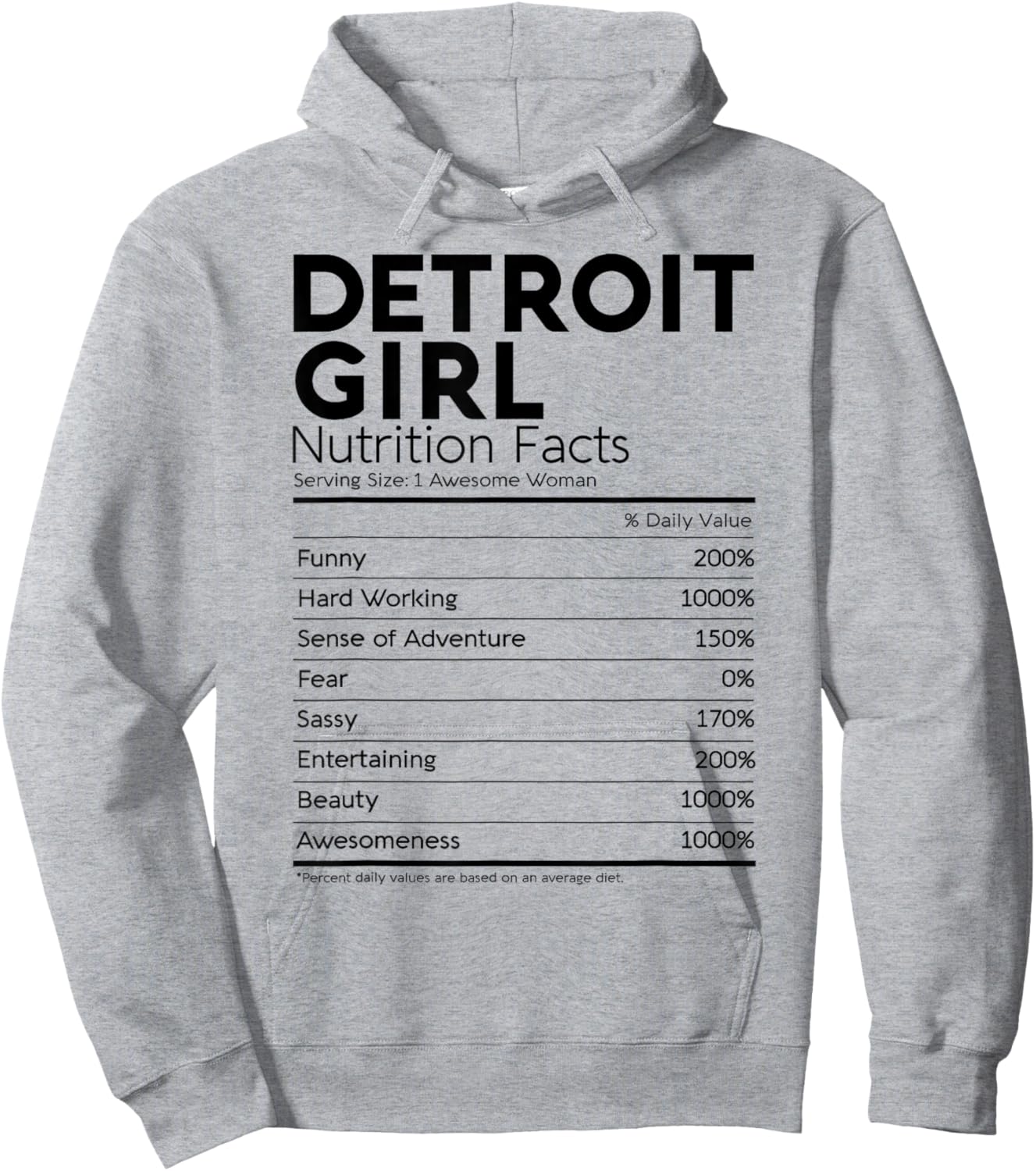 Detroit Girl Nutrition Facts Michigan Women Girl Funny Home Hoodie - Hoodie | Ash
