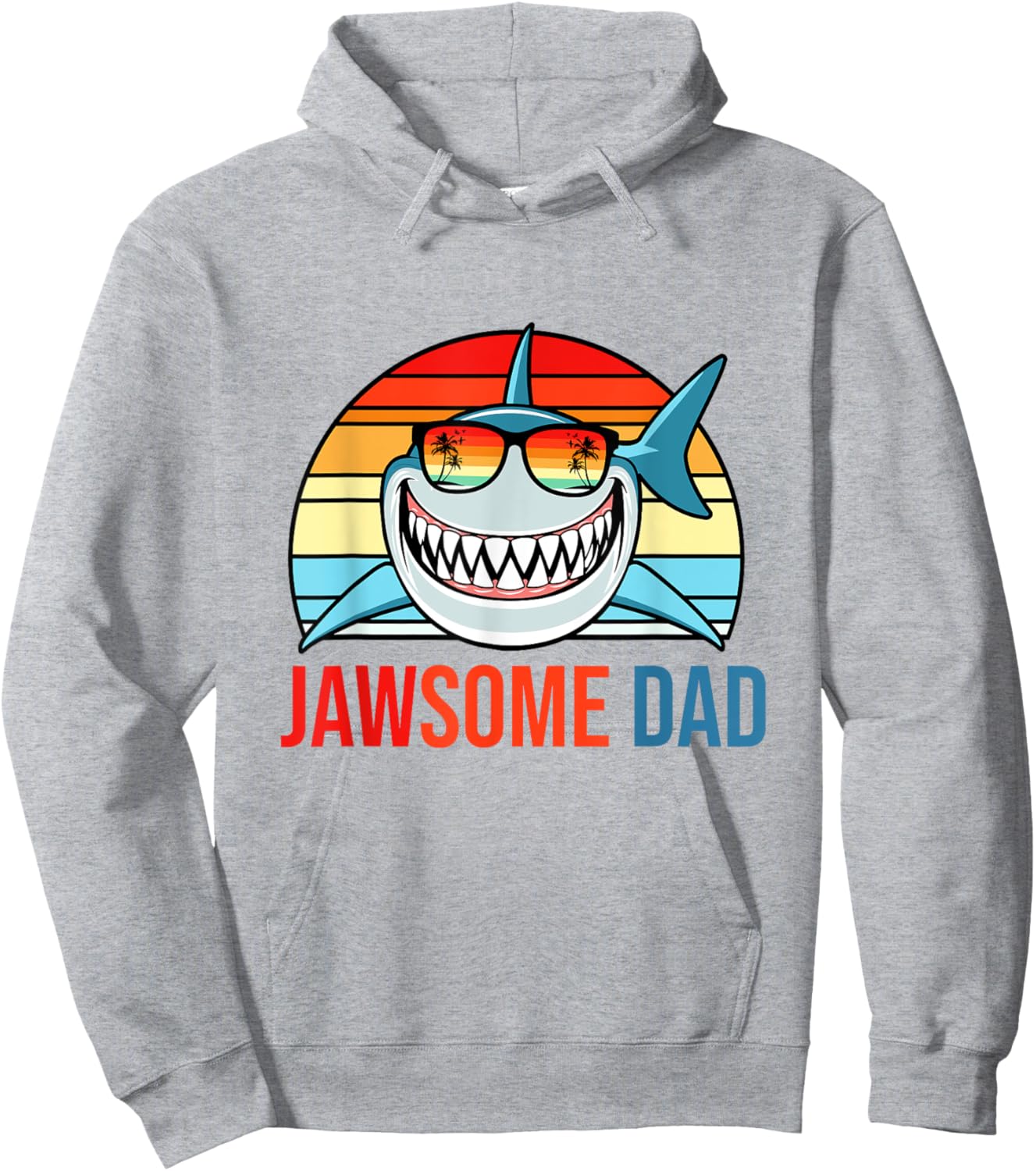 Retro Jawsome Dad Shark Funny Fathers Day Papa Daddy Husband Hoodie - Hoodie | Ash