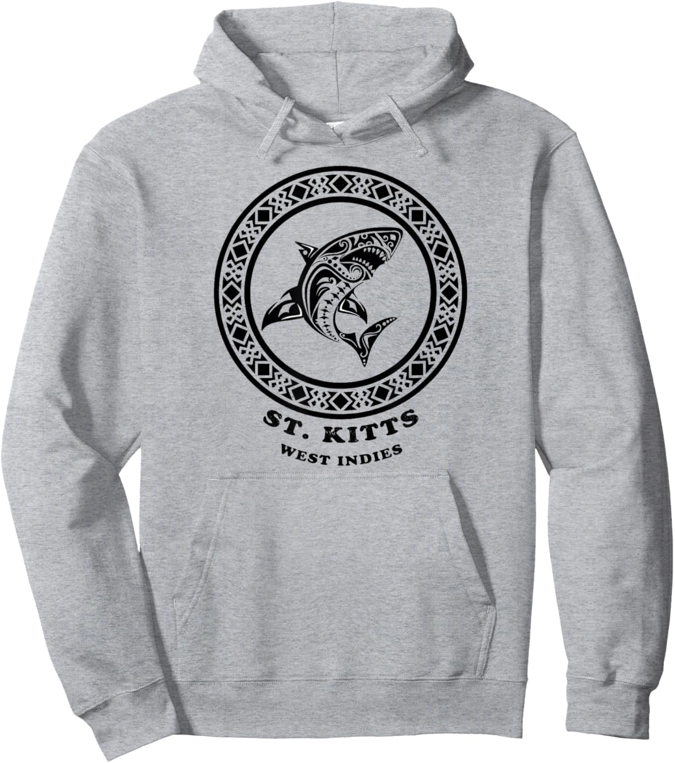 St. Kitts, West Indies Vintage Retro Tribal Shark Vacation Hoodie - Hoodie | Ash