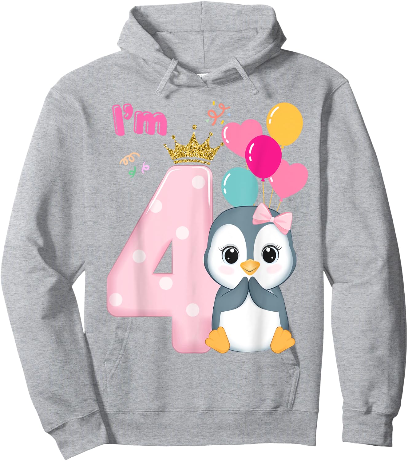 Cute Penguin 4th Birthday for Boy /Girl /Toddler Family Hoodie - Hoodie | Ash