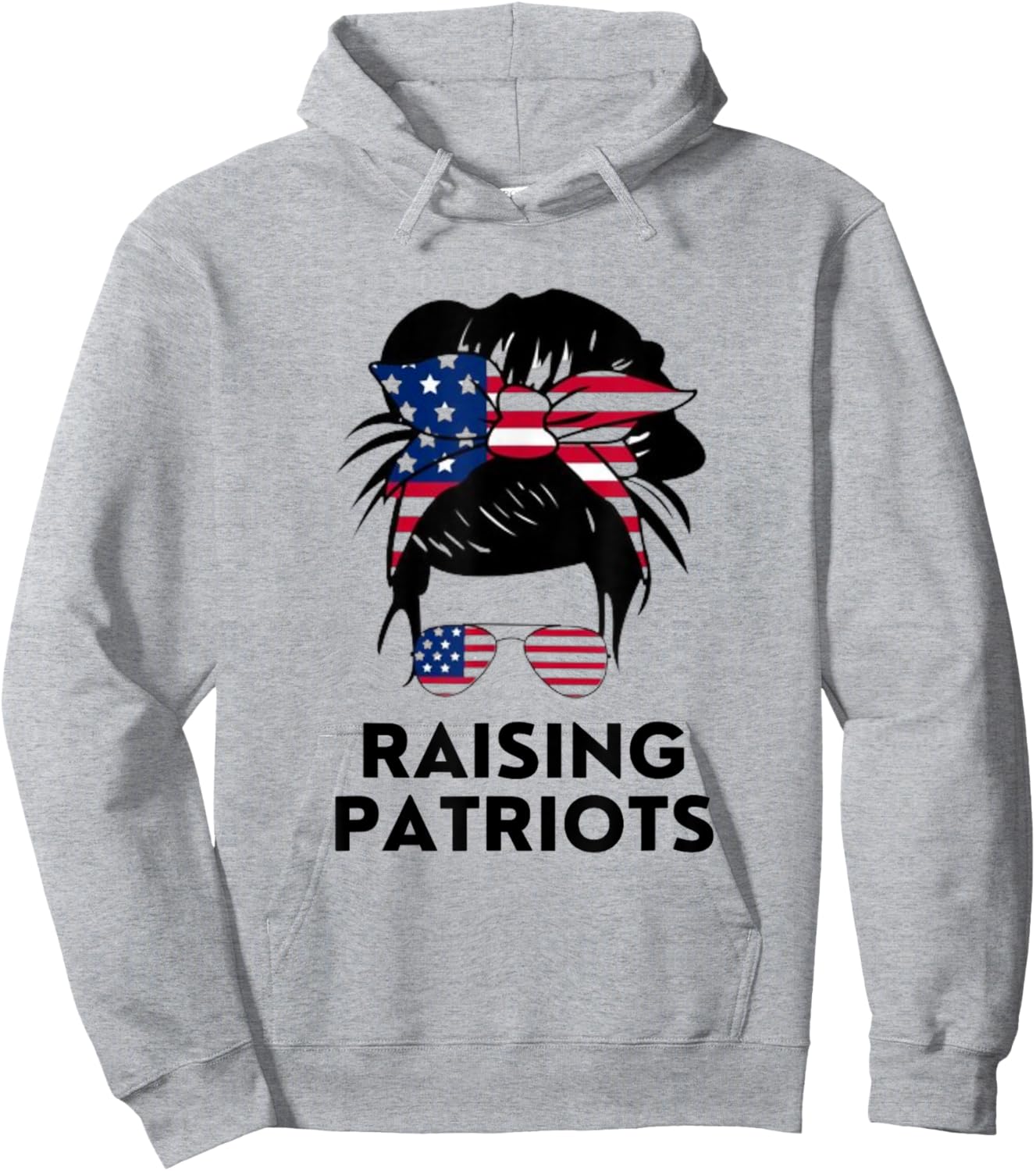 Raising Patriots Messy Bun Mom American Flag Hoodie - Hoodie | Ash