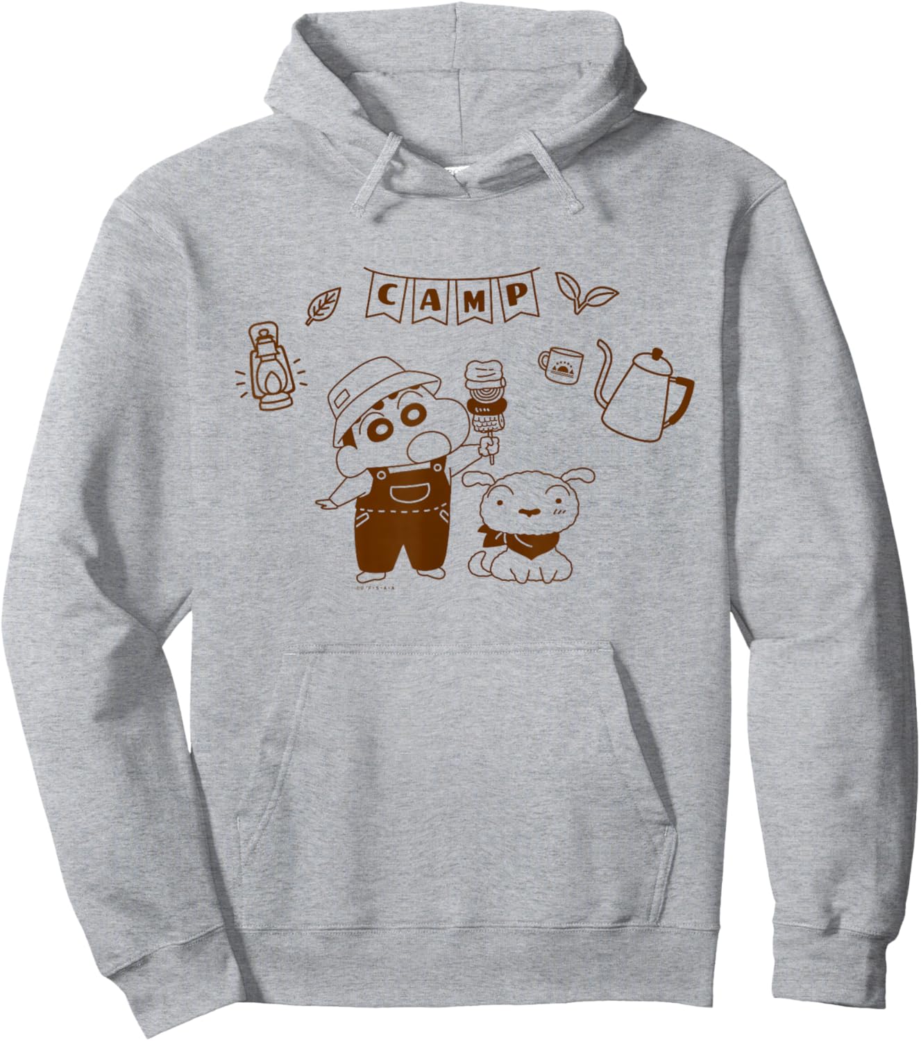 Crayon Shin-chan Nohara Family Camp Shin-chan and Shiro Hoodie - Hoodie | Ash