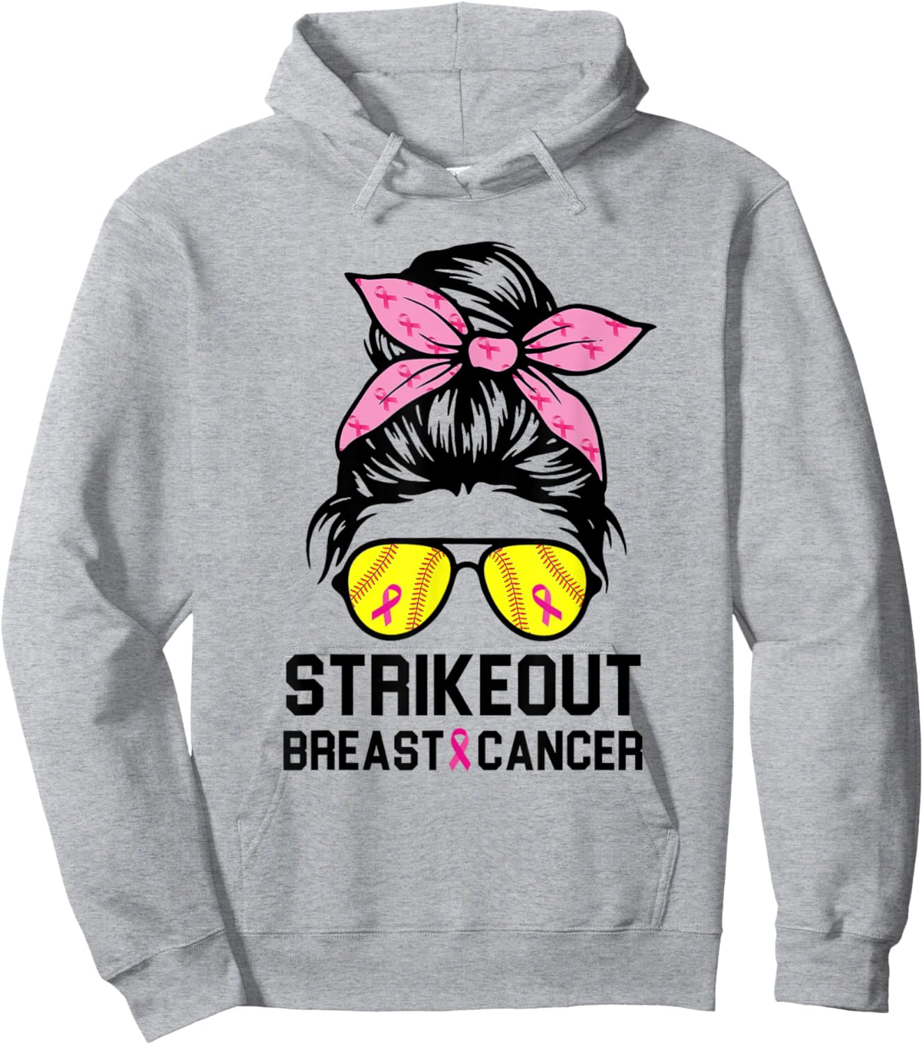 Strike Out Breast Cancer Awareness Softball Mom Women Hoodie - Hoodie | Ash