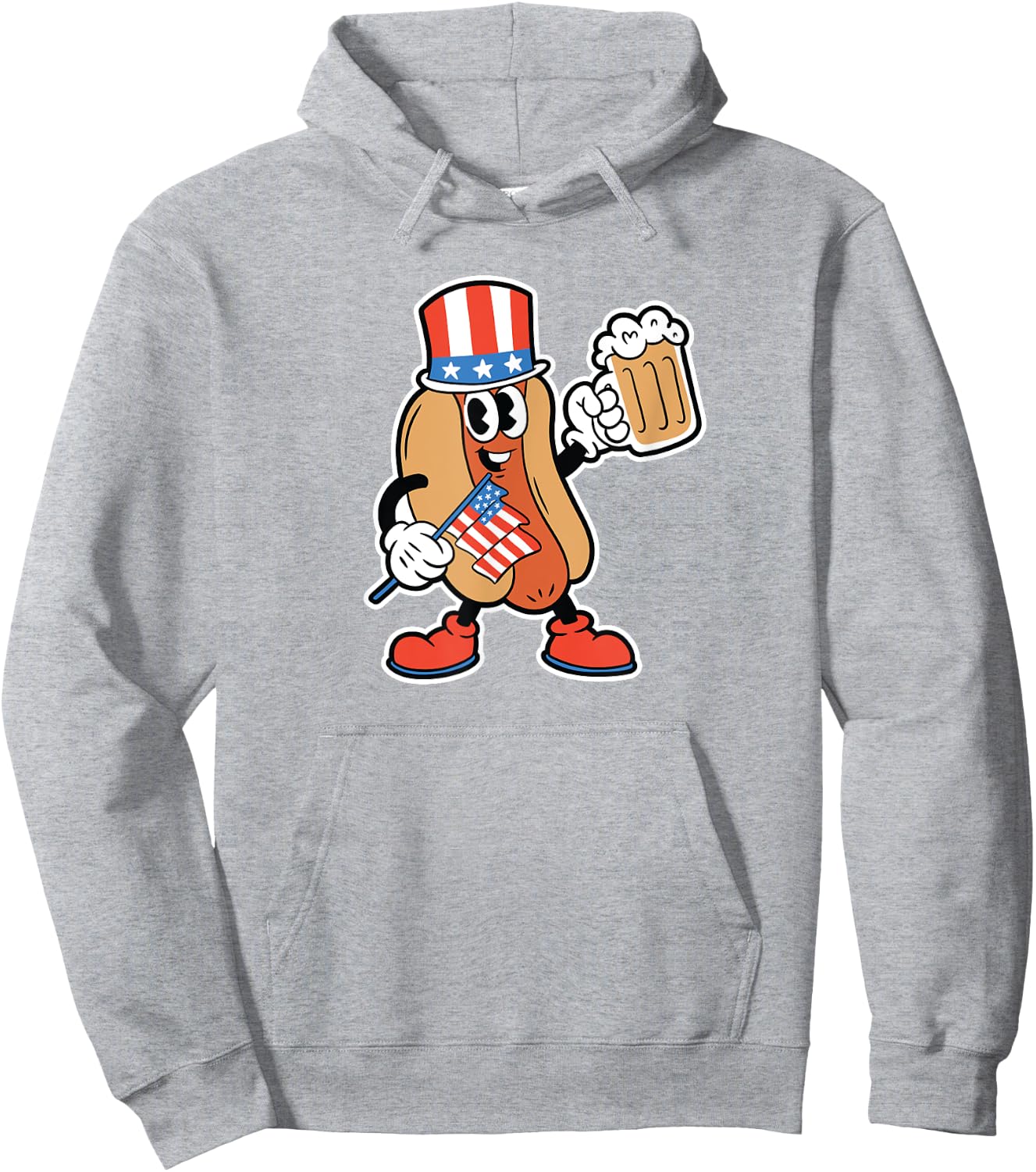 4th of July Hot Dog Drinking Beer Men Hoodie - Hoodie | Ash