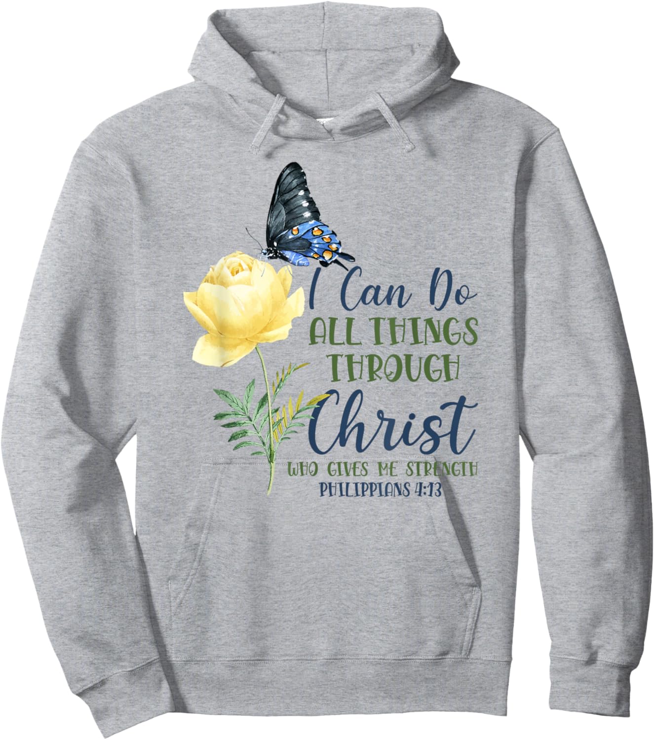Christian Bible Verse Butterfly Flower Philippians 4:13 Hoodie - Hoodie | Ash