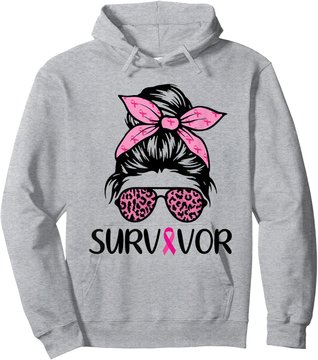 Survivor Breast Cancer Awareness Shirt Messy Bun Pink Hoodie - Hoodie | Ash