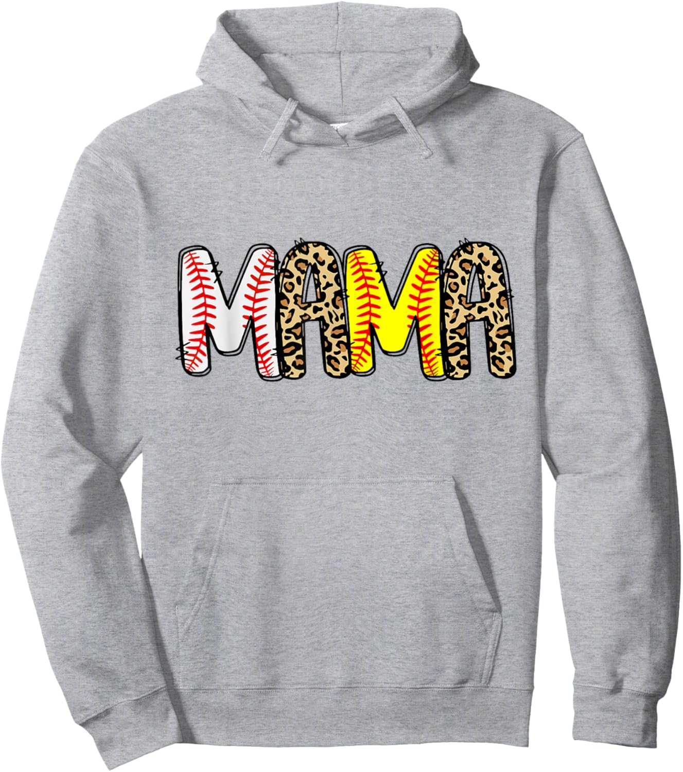 Mama Mom Of Both Leopard Baseball Softball Mom Mothers Day Hoodie - Hoodie | Ash