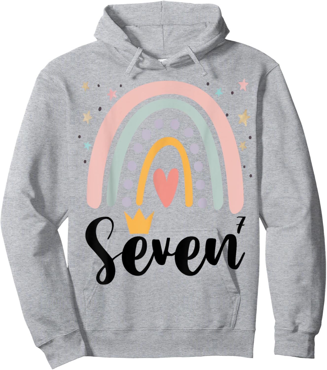 Seven Year Birthday Rainbow Party Family 7 Year Old Hoodie - Hoodie | Ash