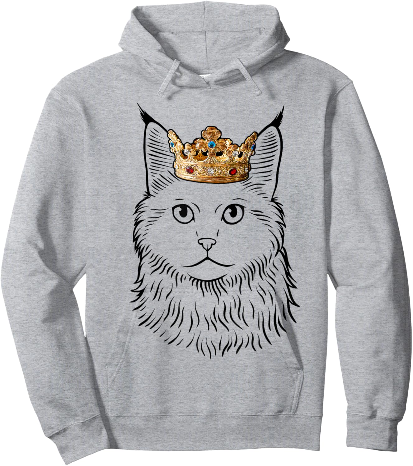 Maine Coon Cat Wearing Crown Men Women Girls Kids Hoodie - Hoodie | Ash