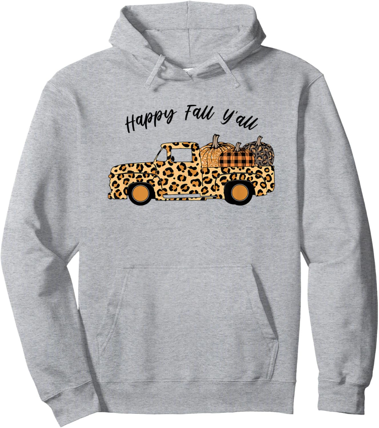 Happy Fall Y'All Women's Leopard Truck with Pumpkins Hoodie - Hoodie | Ash