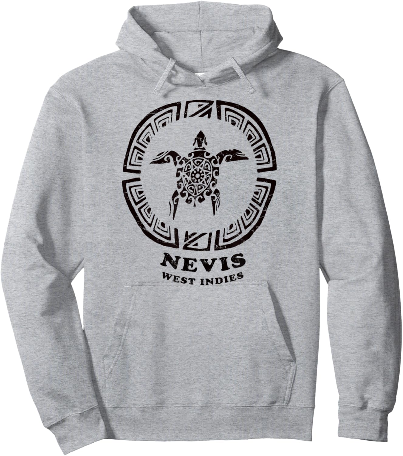 Nevis, West Indies Vintage Tribal Sea Turtle Vacation Hoodie - Hoodie | Ash