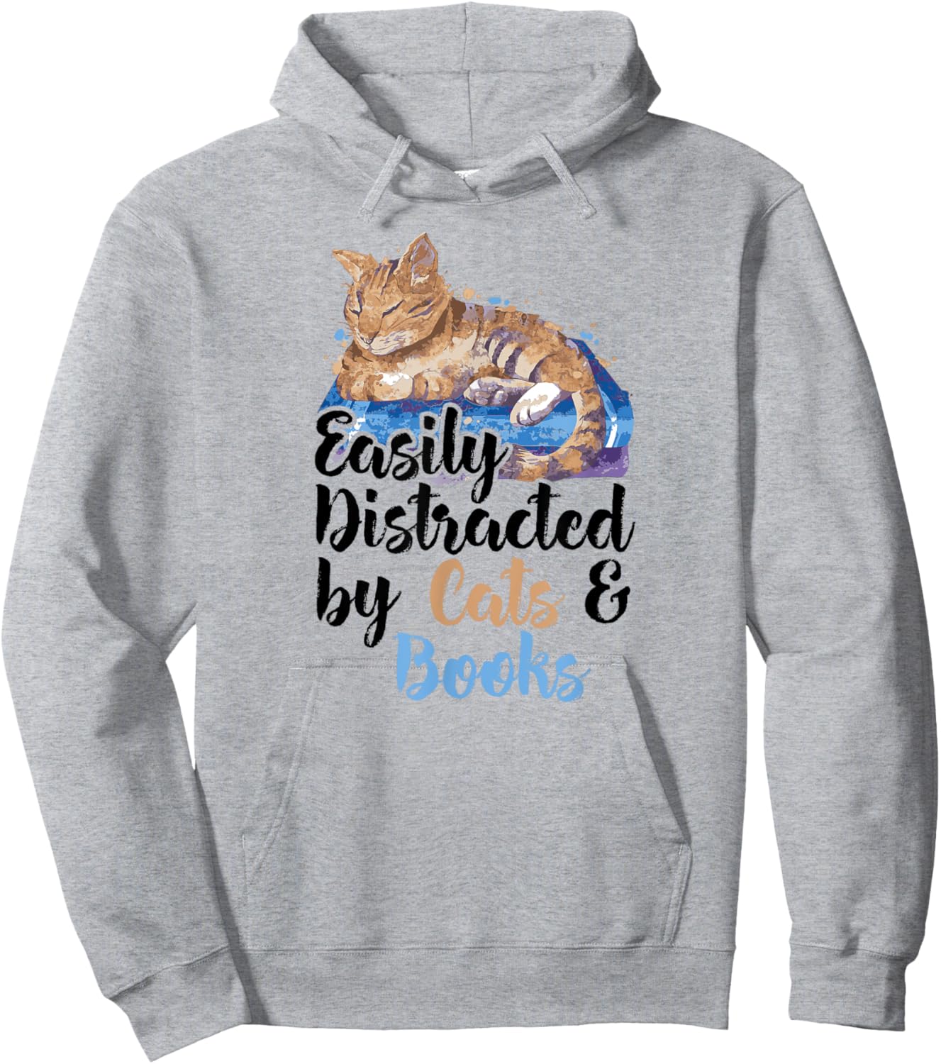 Easily Distracted by Cats And Books for Cat Lovers Men Women Kids Hoodie - Hoodie | Ash