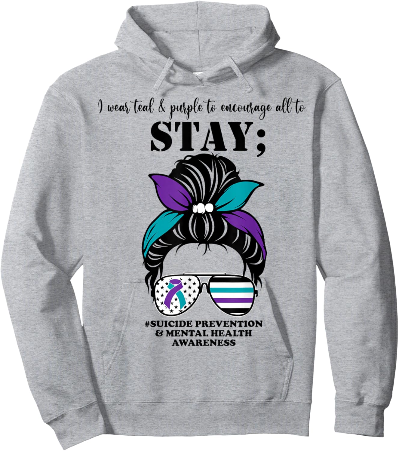 Suicide Prevention Awareness Mental Health Support Messy Bun Hoodie - Hoodie | Ash