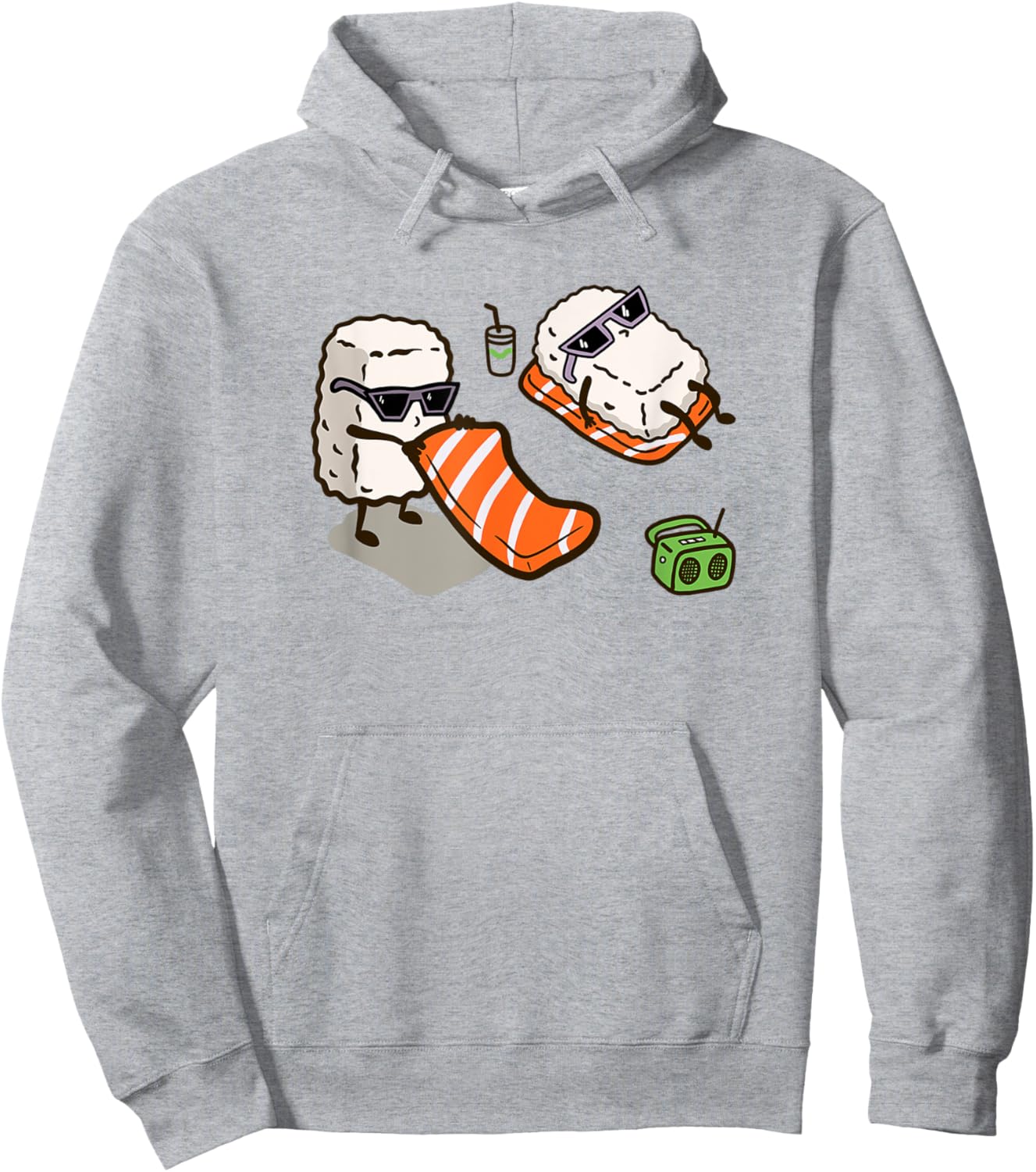 Funny Sushi Sunbathing on the Beach | Kawaii Salmon Sushi Women Girls Kids Hoodie - Hoodie | Ash