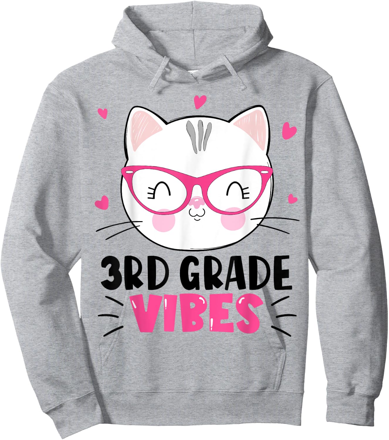 Cute 3rd Grade Vibes Cat Kitten Lover Back To School Girls Hoodie - Hoodie | Ash