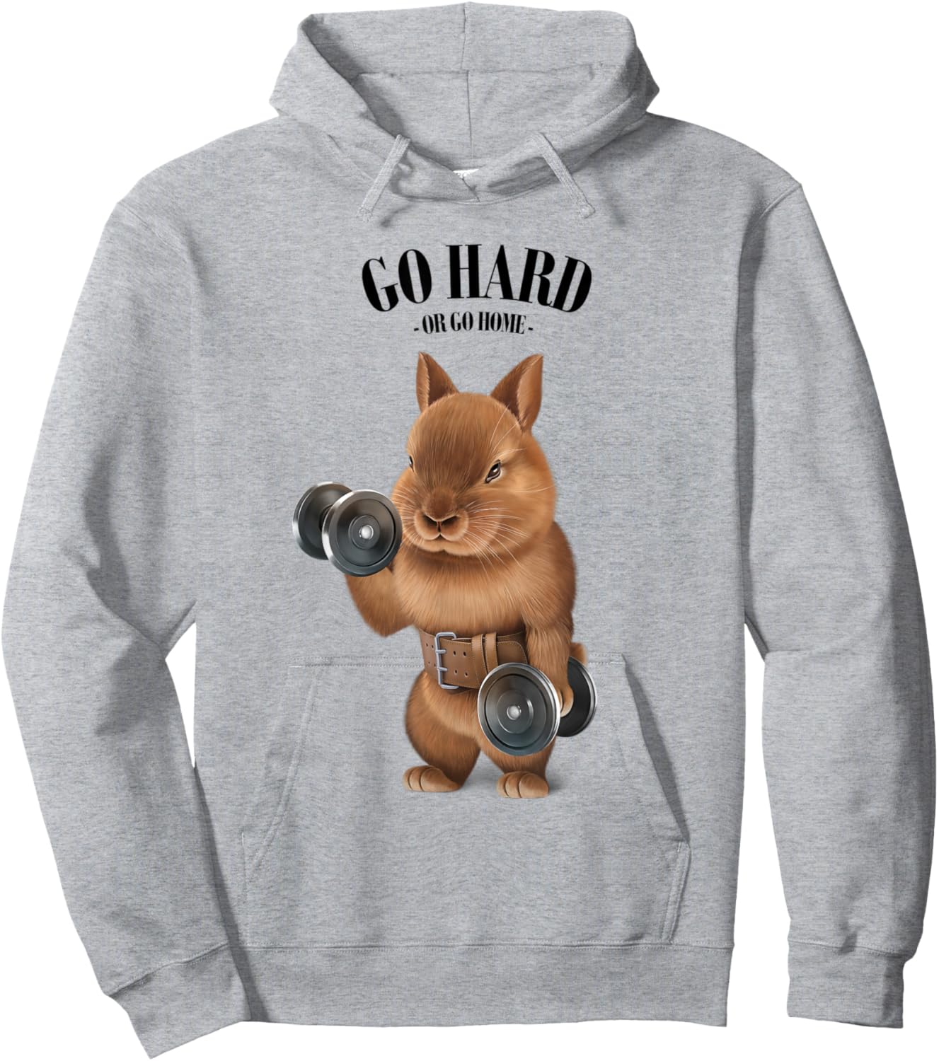 Dwarf Rabbit Muscle Training with Dumbbell in Fitness Gym Hoodie - Hoodie | Ash