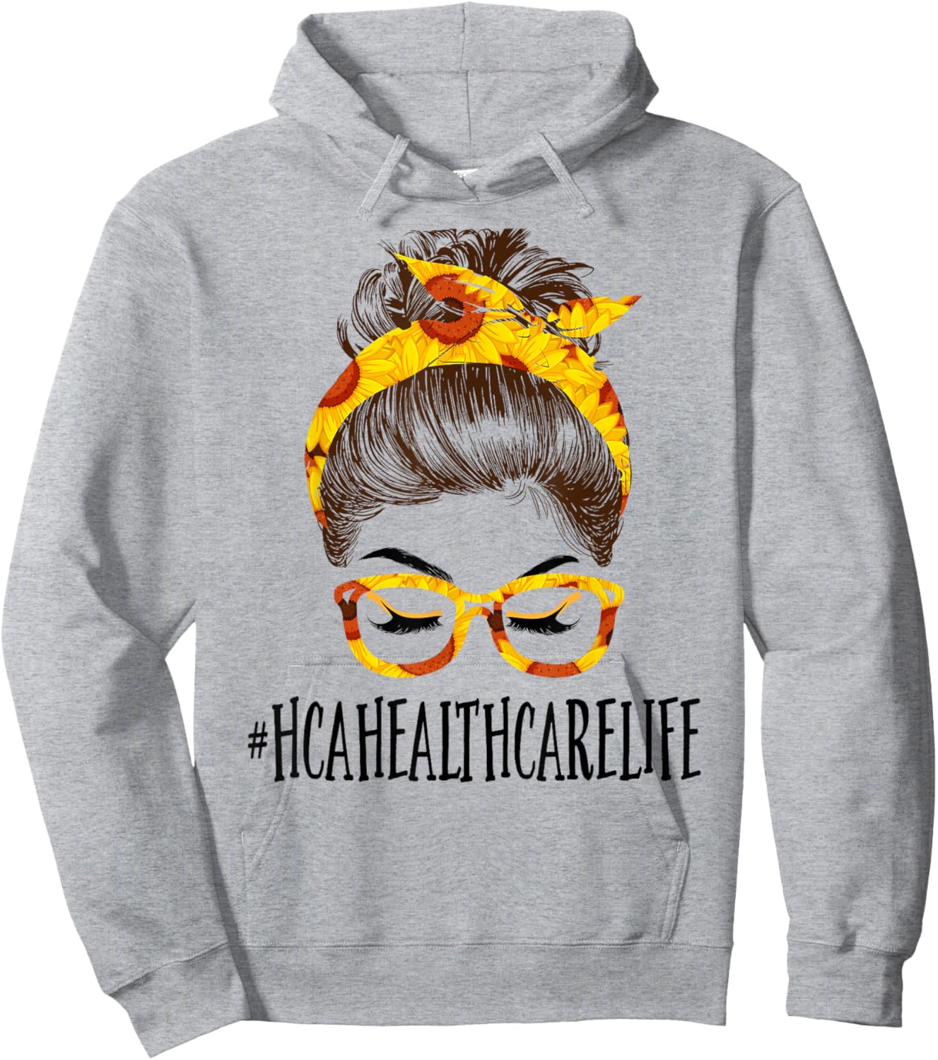 Messy Hair Bun HCA Healthcare Sunflowers Mothers Day Hoodie - Hoodie | Ash
