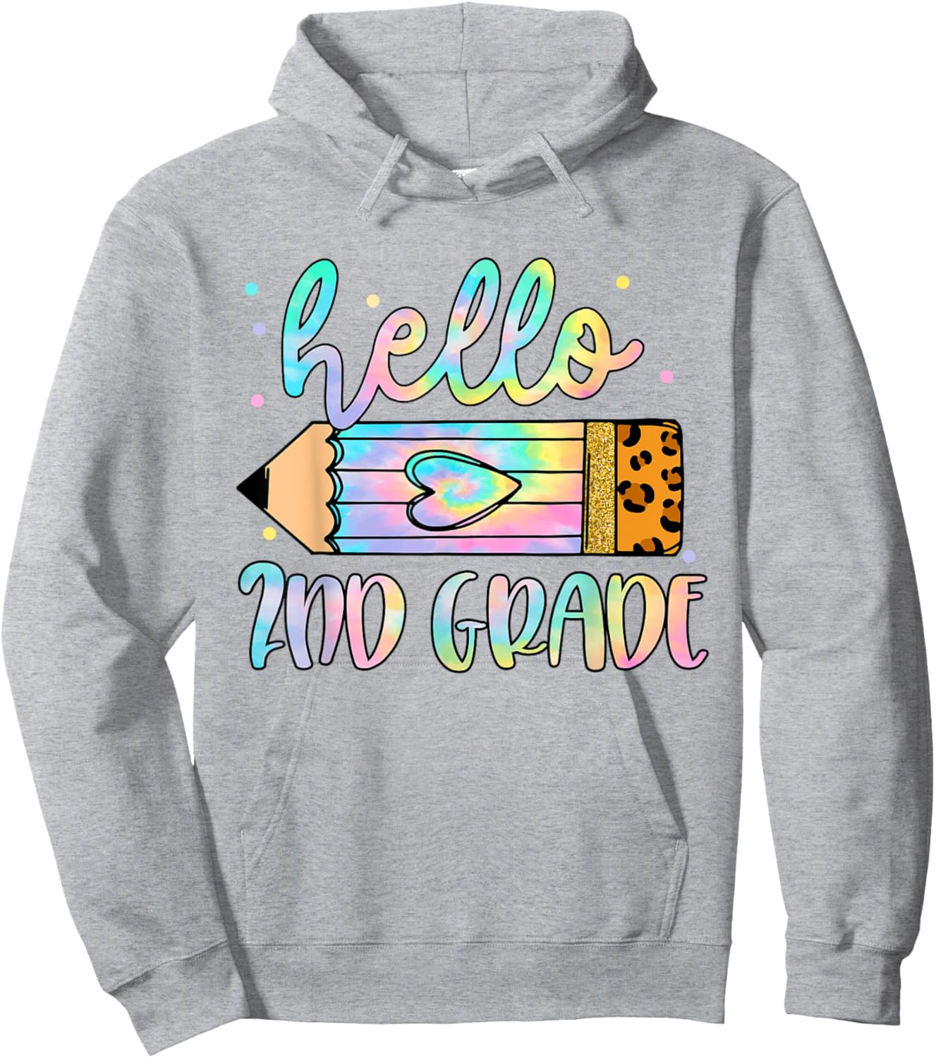 Back To School Hello 2nd Grade Leopard Tie Dye Pencil Kids Hoodie - Hoodie | Ash