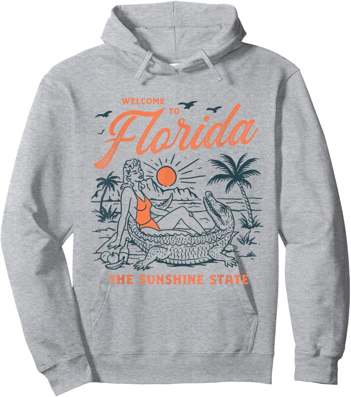 Welcome to Florida Funny Vintage Gator Beach Sunshine State Hoodie - Hoodie | Ash