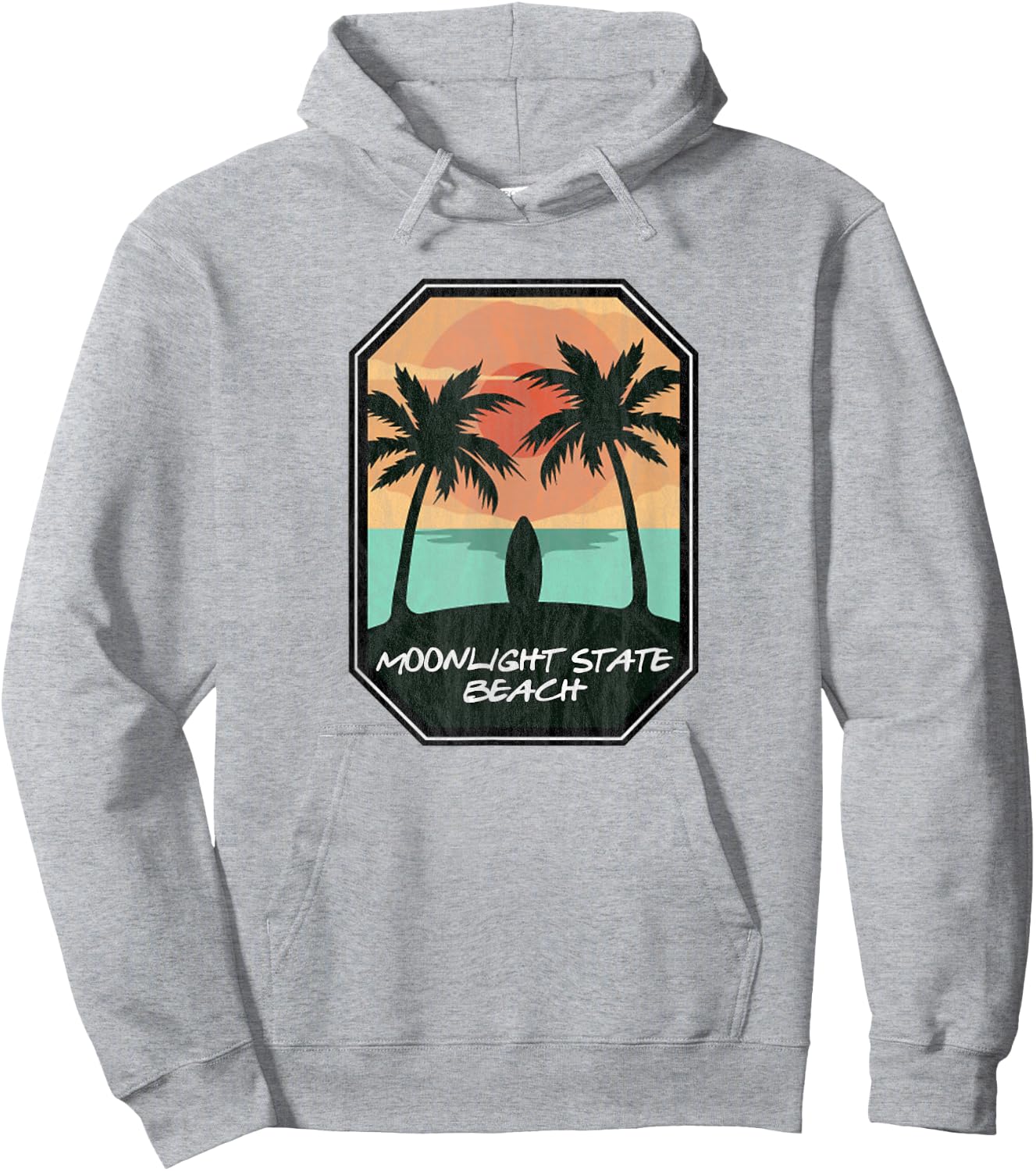 Moonlight State Beach Encinitas CA - Retro Surf Print Hoodie - Hoodie | Ash