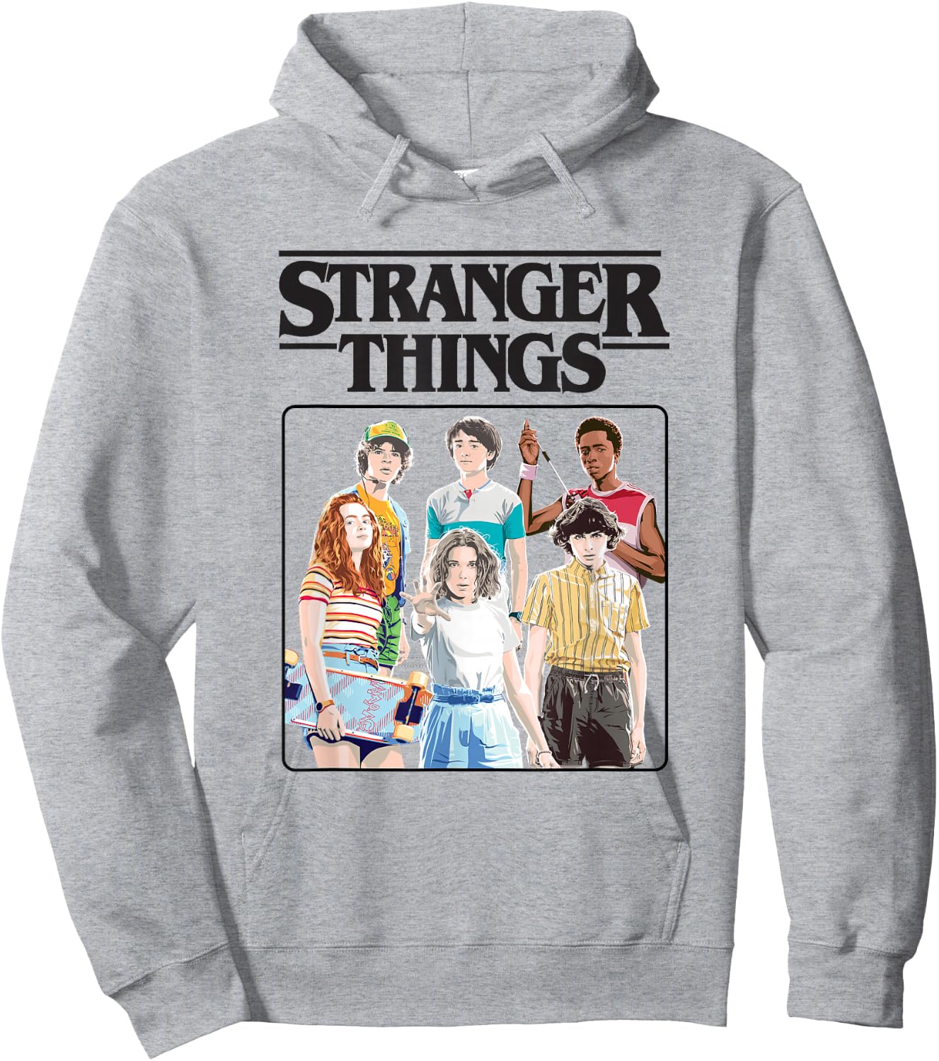 Stranger Things Vintage Eighties Retro Group Shot Title Logo Hoodie - Hoodie | Ash
