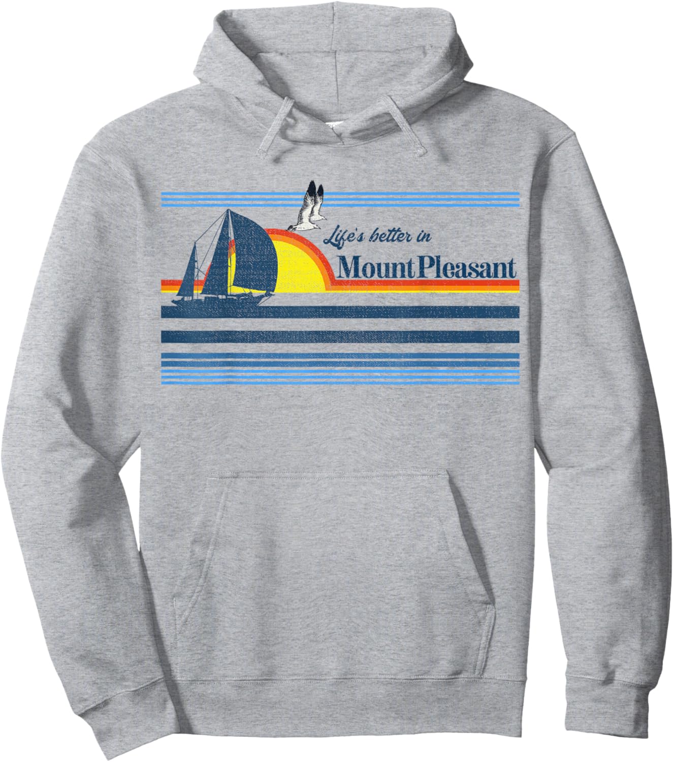 Mount Pleasant SC - Beach Retro 70s 80s Sailing Boat Sunset Hoodie - Hoodie | Ash