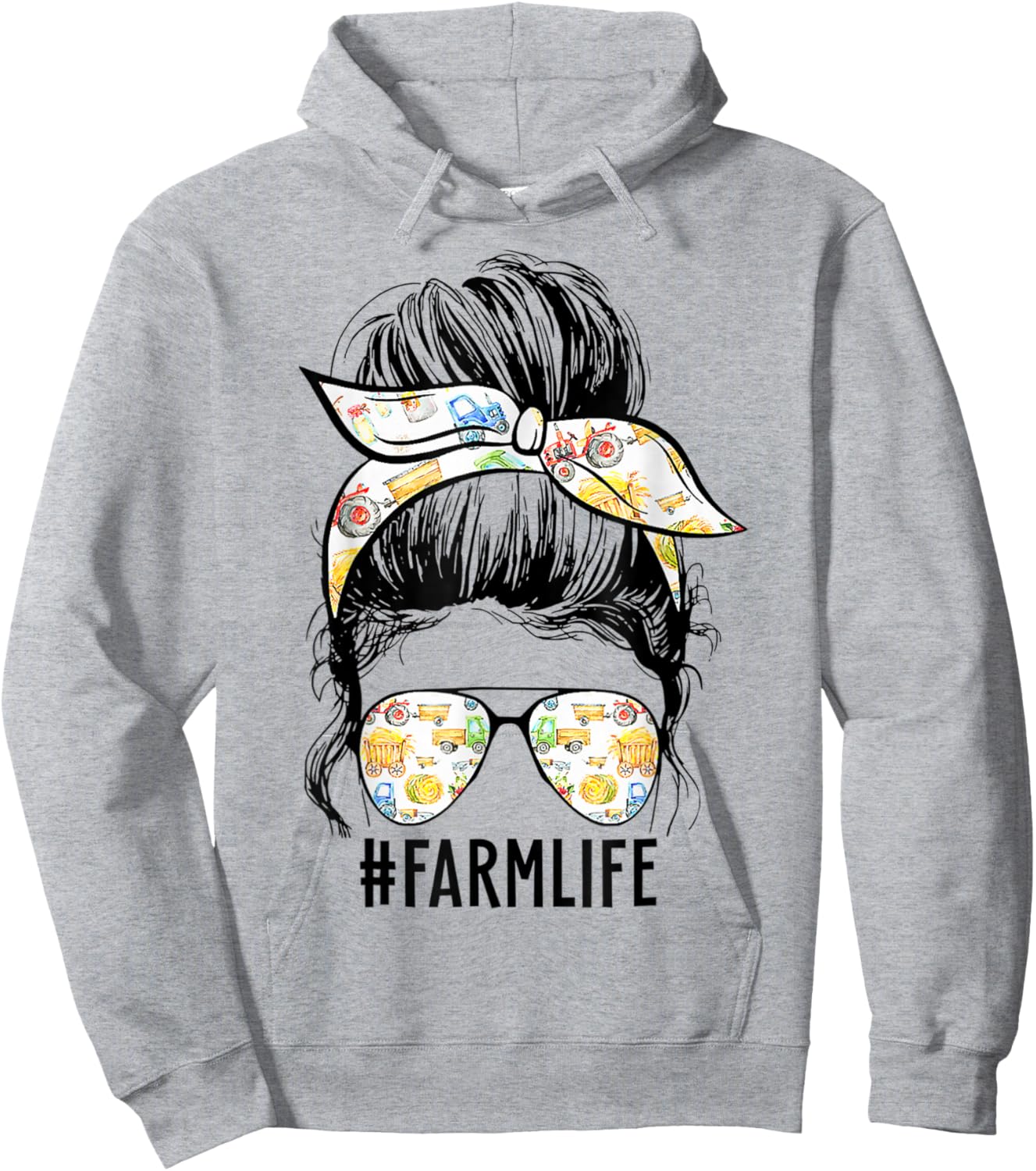 Farm Life Messy Bun Farm Wife Funny Farm Mom Mother's Day Hoodie - Hoodie | Ash