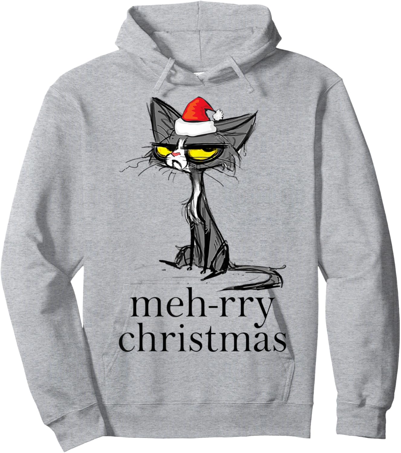 Funny Meh Cat Mehrry Christmas Cat Lover Xmas Holiday Pajama Men Women Kids Hoodie - Hoodie | Ash