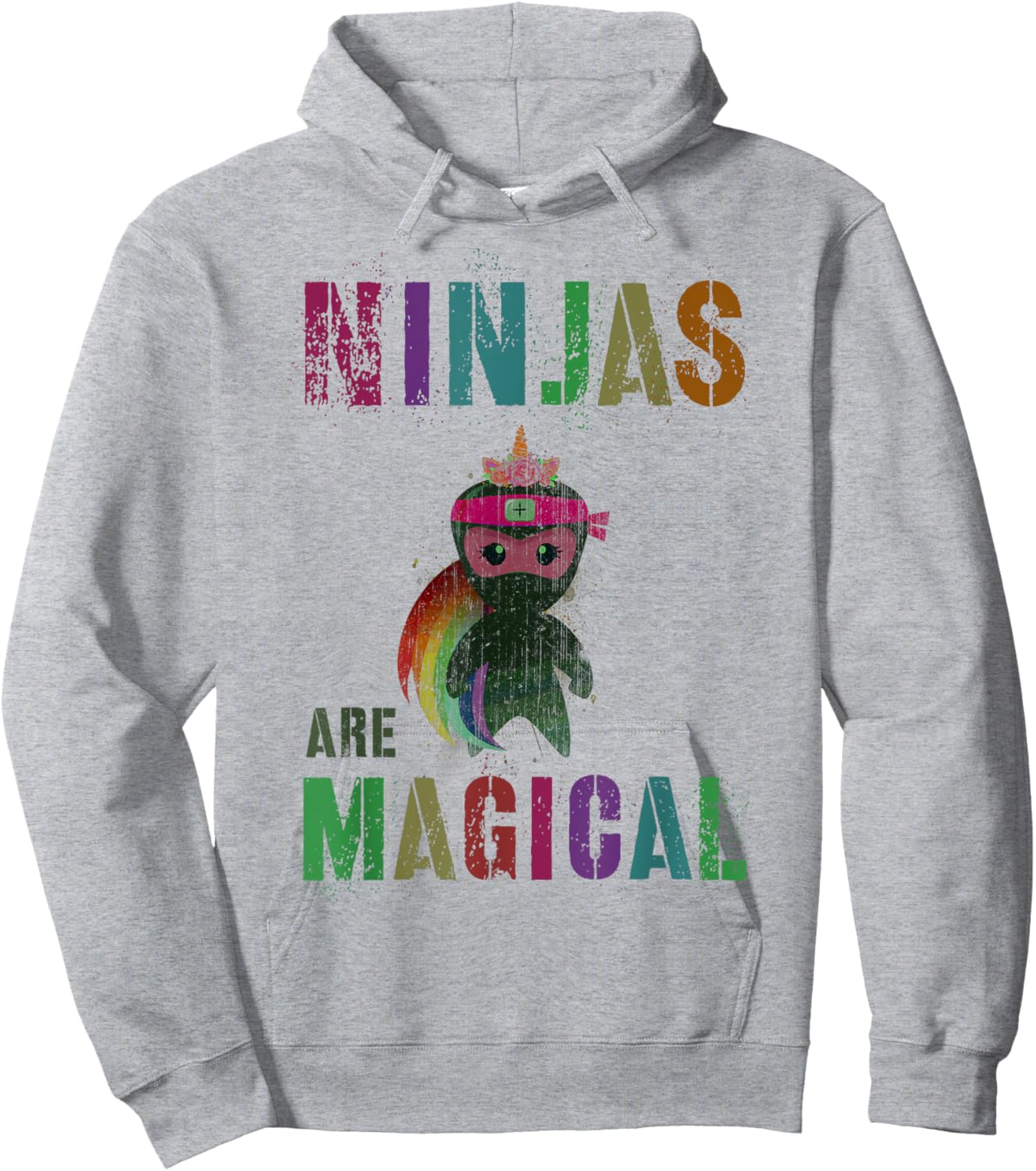 Kawaii NINJAS ARE MAGICAL Rainbow Unicorn Girls Kids My Pink Hoodie - Hoodie | Ash