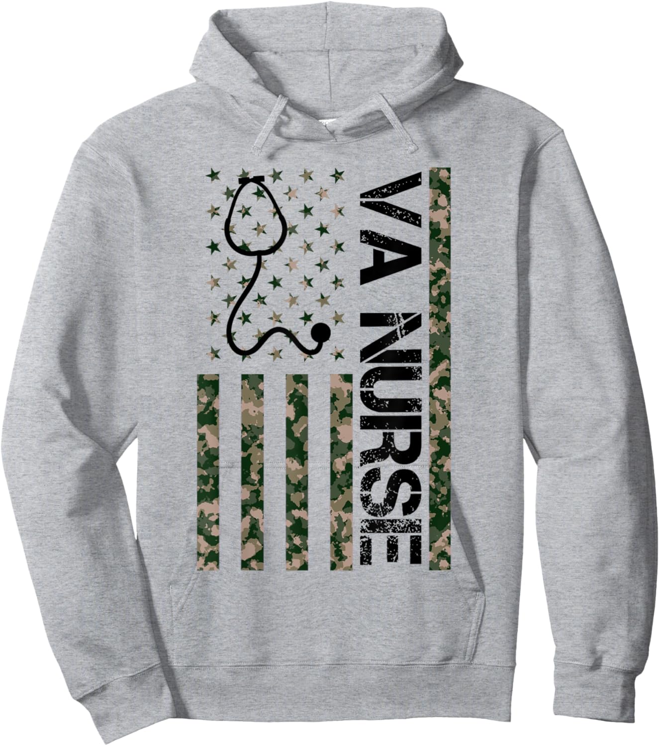 VA Nurse Camouflage American Flag Patriotic Nurse Week 2024 Hoodie - Hoodie | Ash