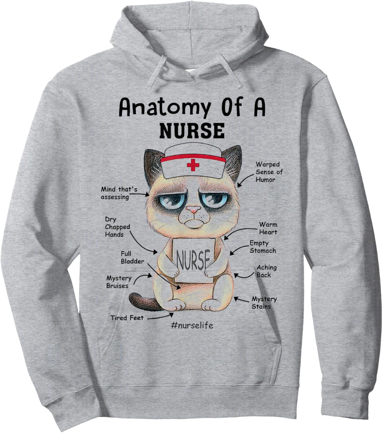 Anatomy Of A Nurse Funny Cat Nurse Life Men Women Hoodie - Hoodie | Ash