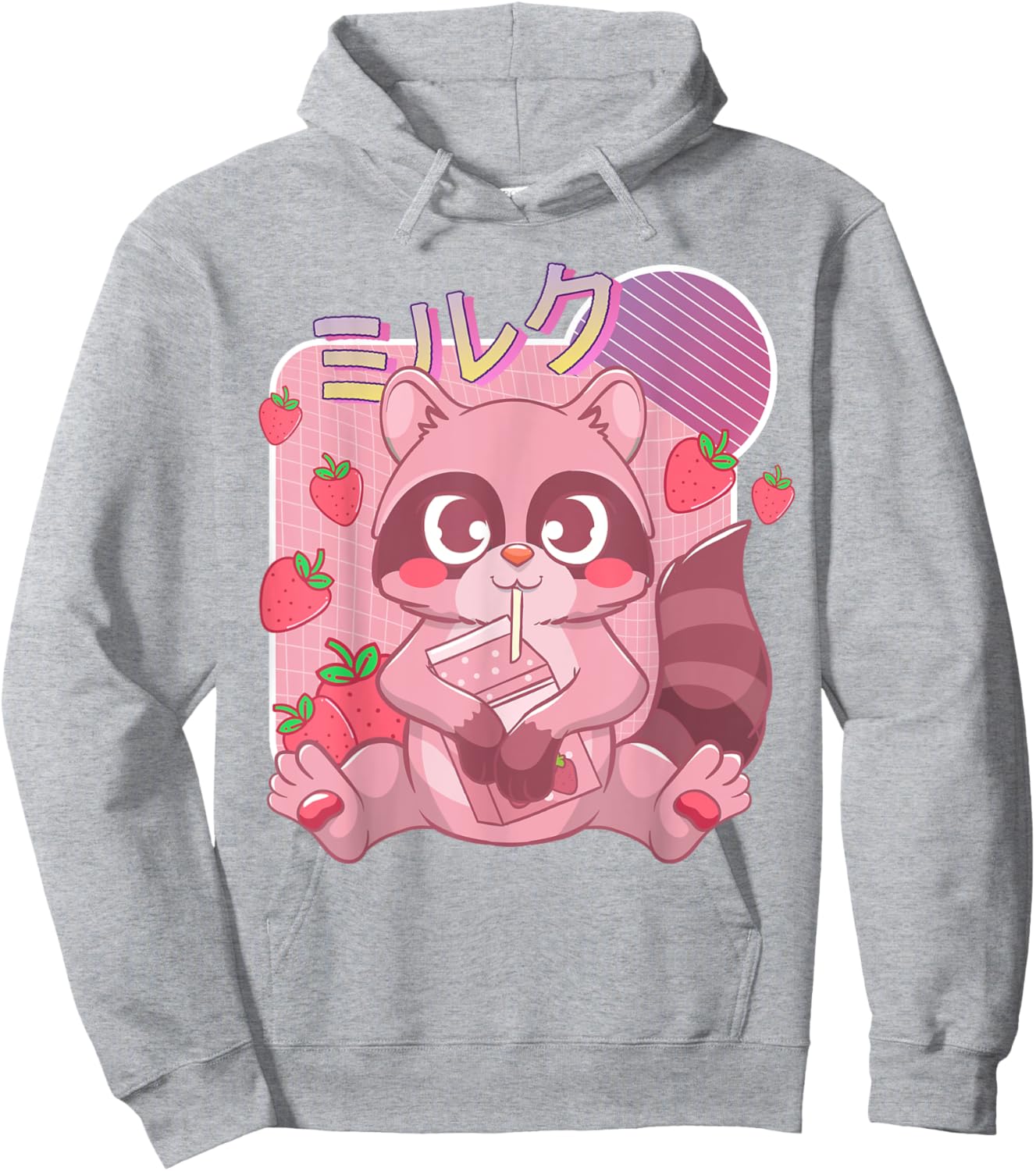 Funny Kawaii Raccoon Strawberry Milk Shake Japanese Anime Hoodie - Hoodie | Ash