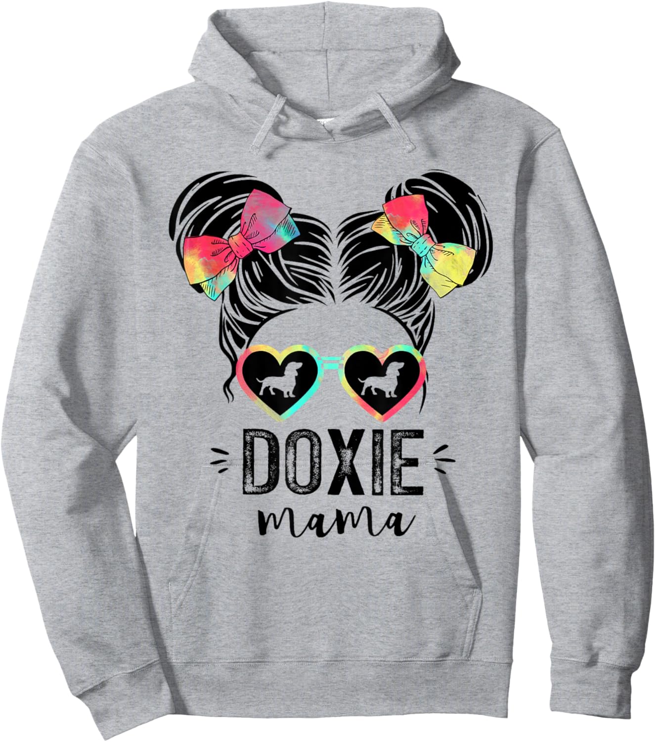 Doxie Mama Gifts Double Bun Hair Dachshund Gifts Dog Mom Women Girls Kids Hoodie - Hoodie | Ash