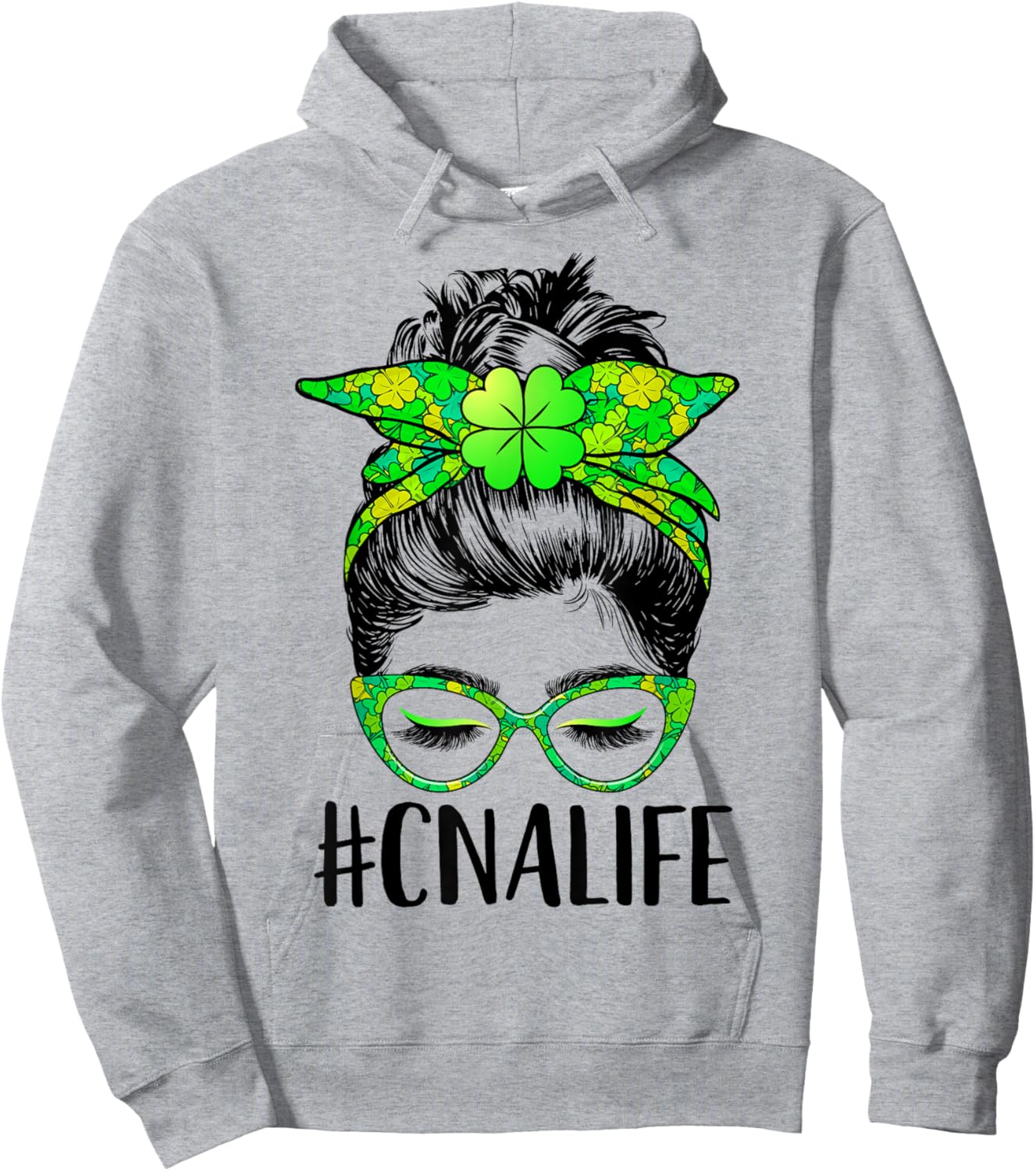 CNA Life Messy Bun Nurse Shamrock St Patricks Day Hoodie - Hoodie | Ash