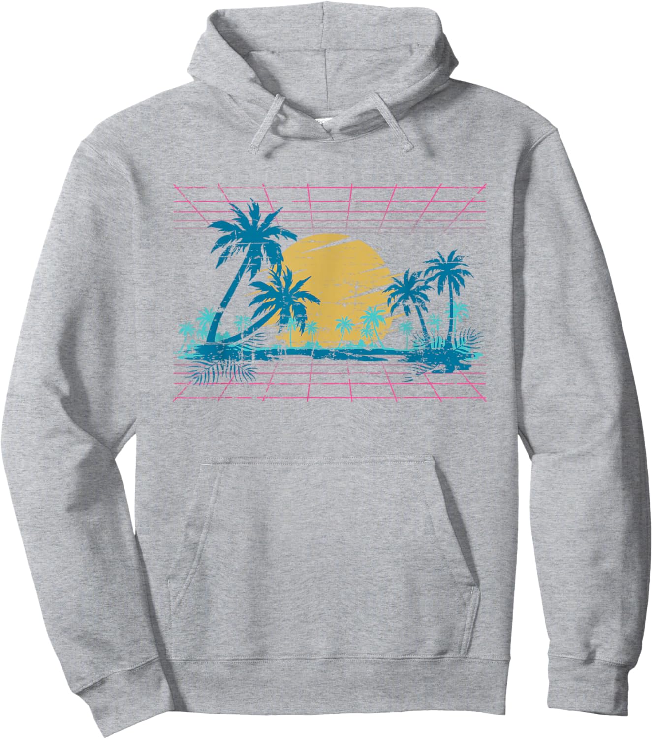 Sunset Palm Trees Beach 80s Art Vaporwave Tropical Summer Hoodie - Hoodie | Ash