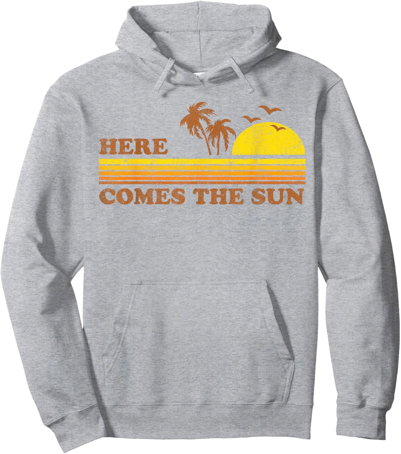 Vintage Here Comes The Sun Beach Retro Sunset 70's Gift Men Women Kids Hoodie - Hoodie | Ash