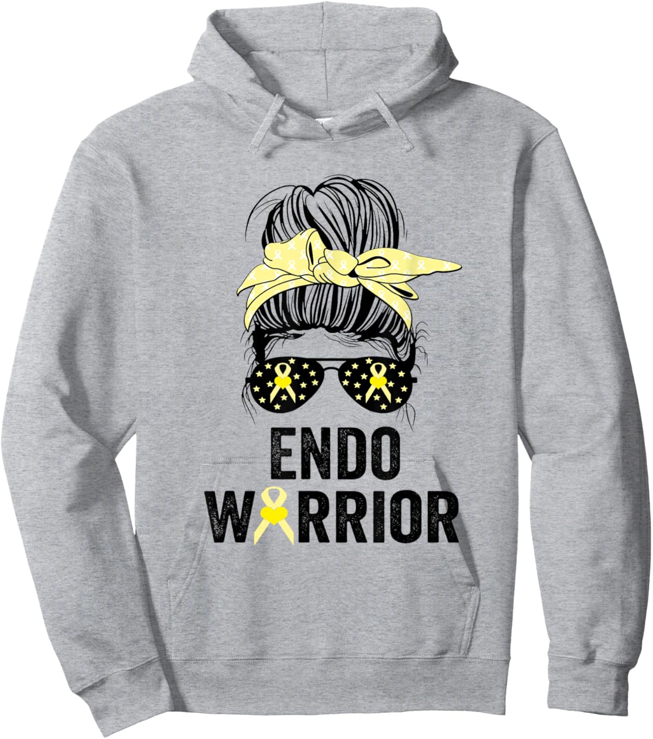Endo Warrior Endometriosis Awareness Month Yellow Ribbon Hoodie - Hoodie | Ash
