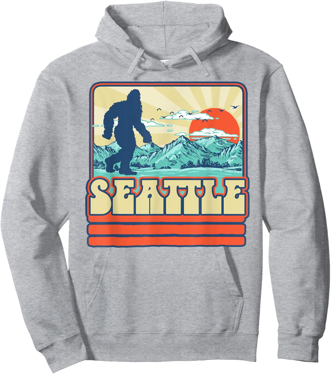 Seattle Bigfoot Mountains Trees Outdoors Retro 80s Vintage Hoodie - Hoodie | Ash