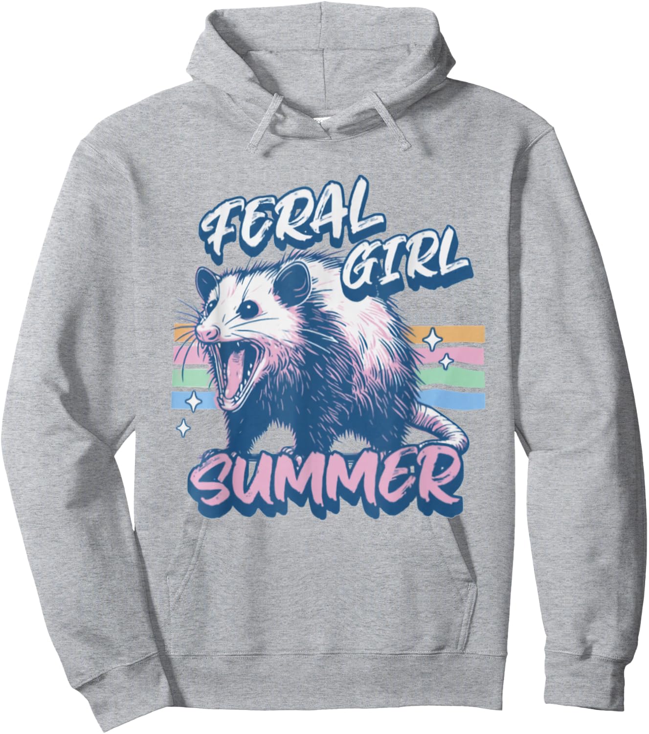 Vintage Feral Girl Summer Opossum Meme Possum Sarcastic Hoodie - Hoodie | Ash