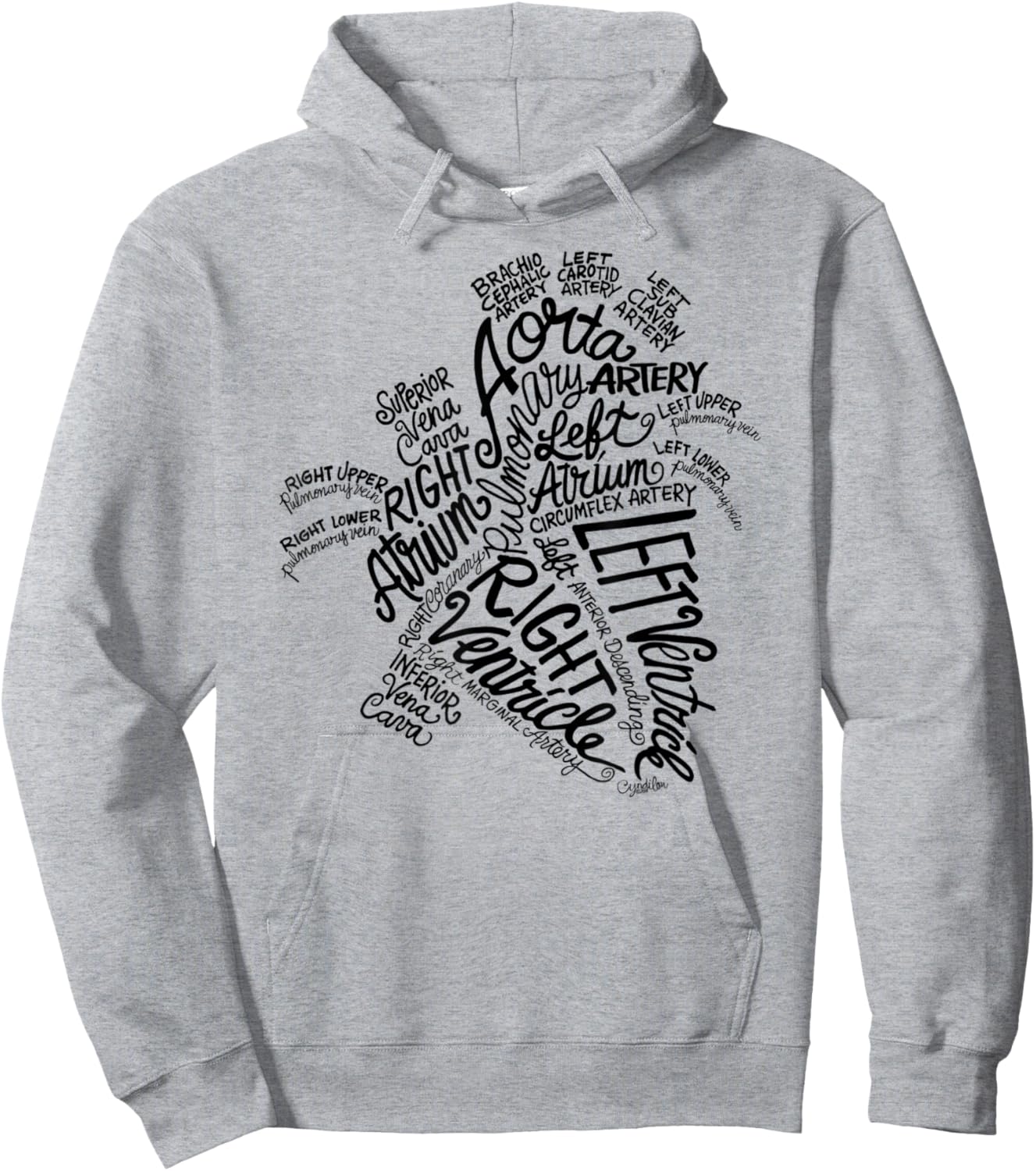Anatomical Heart Medical Word Art Cloud in Black Hoodie - Hoodie | Ash